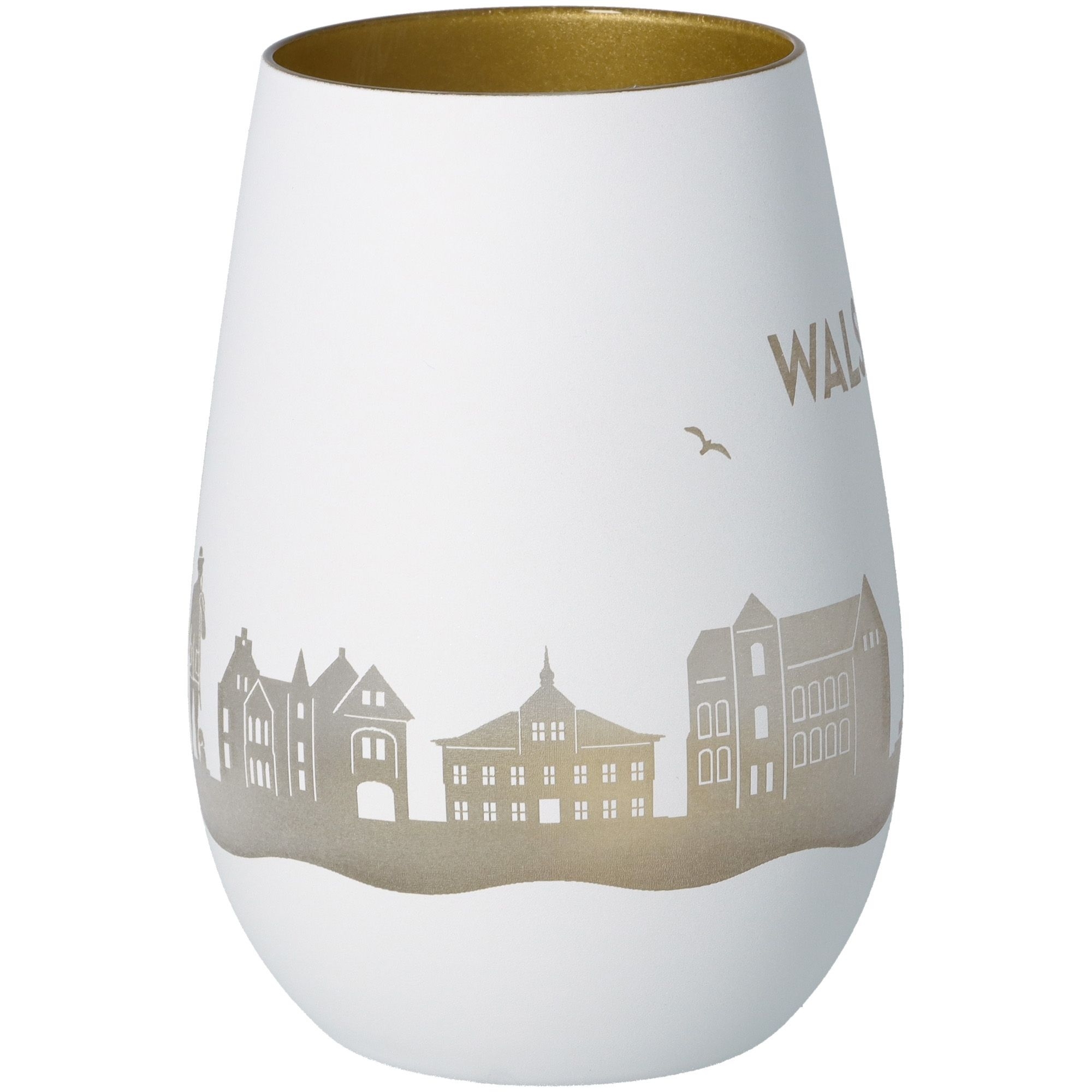 Windlicht Skyline Walsrode Weiß/Gold Töpferei, Porzellan, Glas, Vase, Lampe