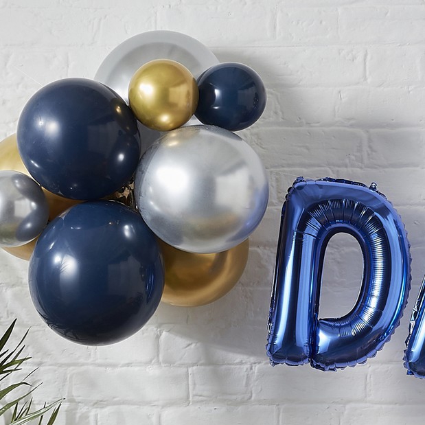 DIY Ballonset "DAD", Blau/Gold/Silber