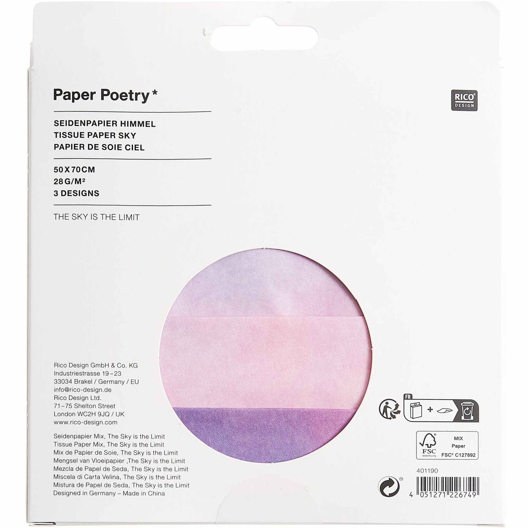 Seidenpapier Himmel, 9 Bögen Seidenpapier Himmel, 9 Bögen