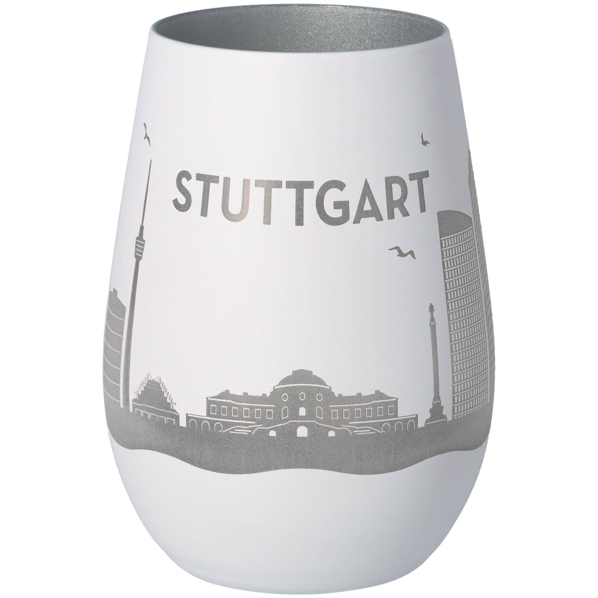 Windlicht Skyline Stuttgart Weiß/Silber