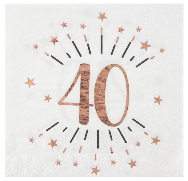 40. Geburtstag - 10 Servietten, Weiß/Rosegold