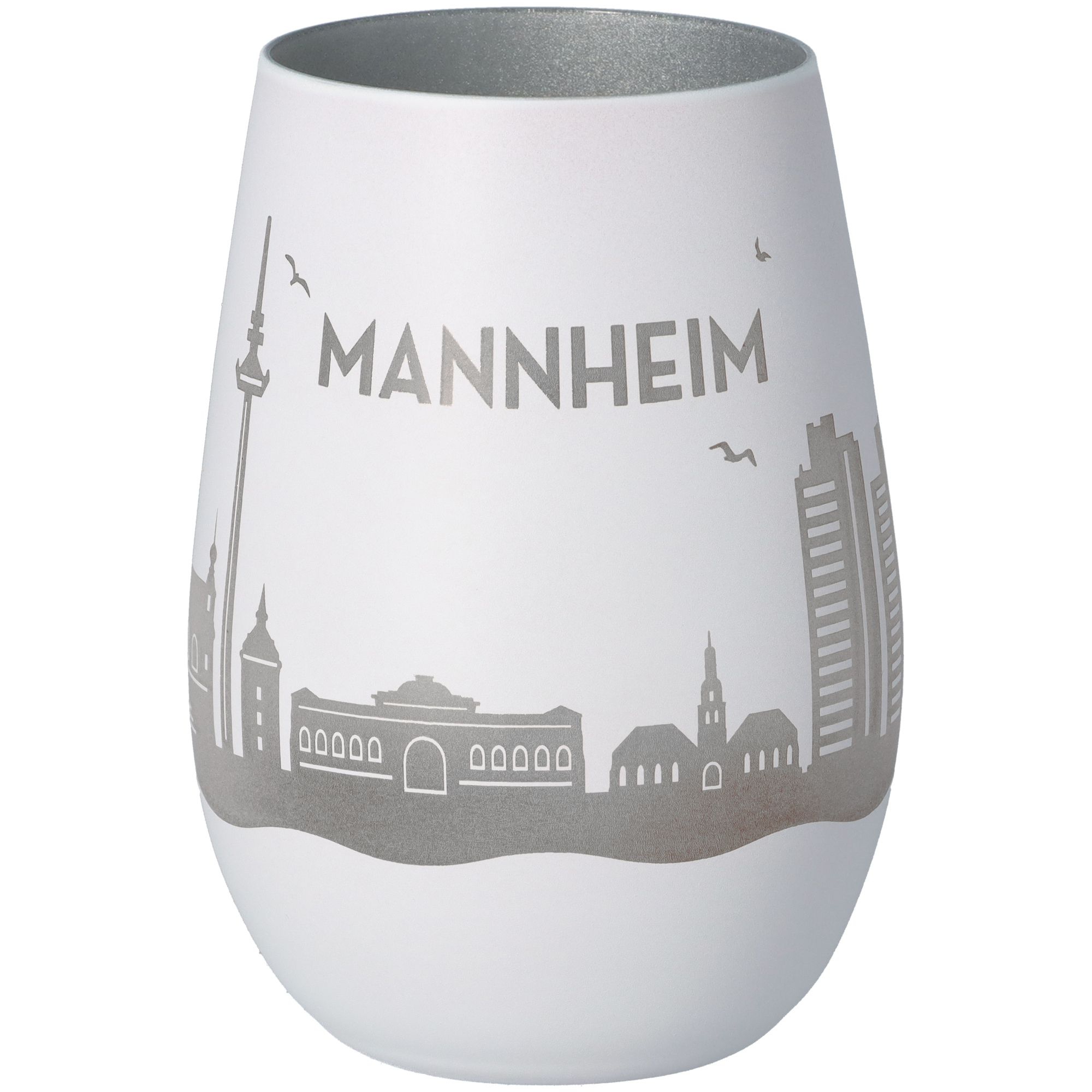 Windlicht Skyline Mannheim Weiß/Silber