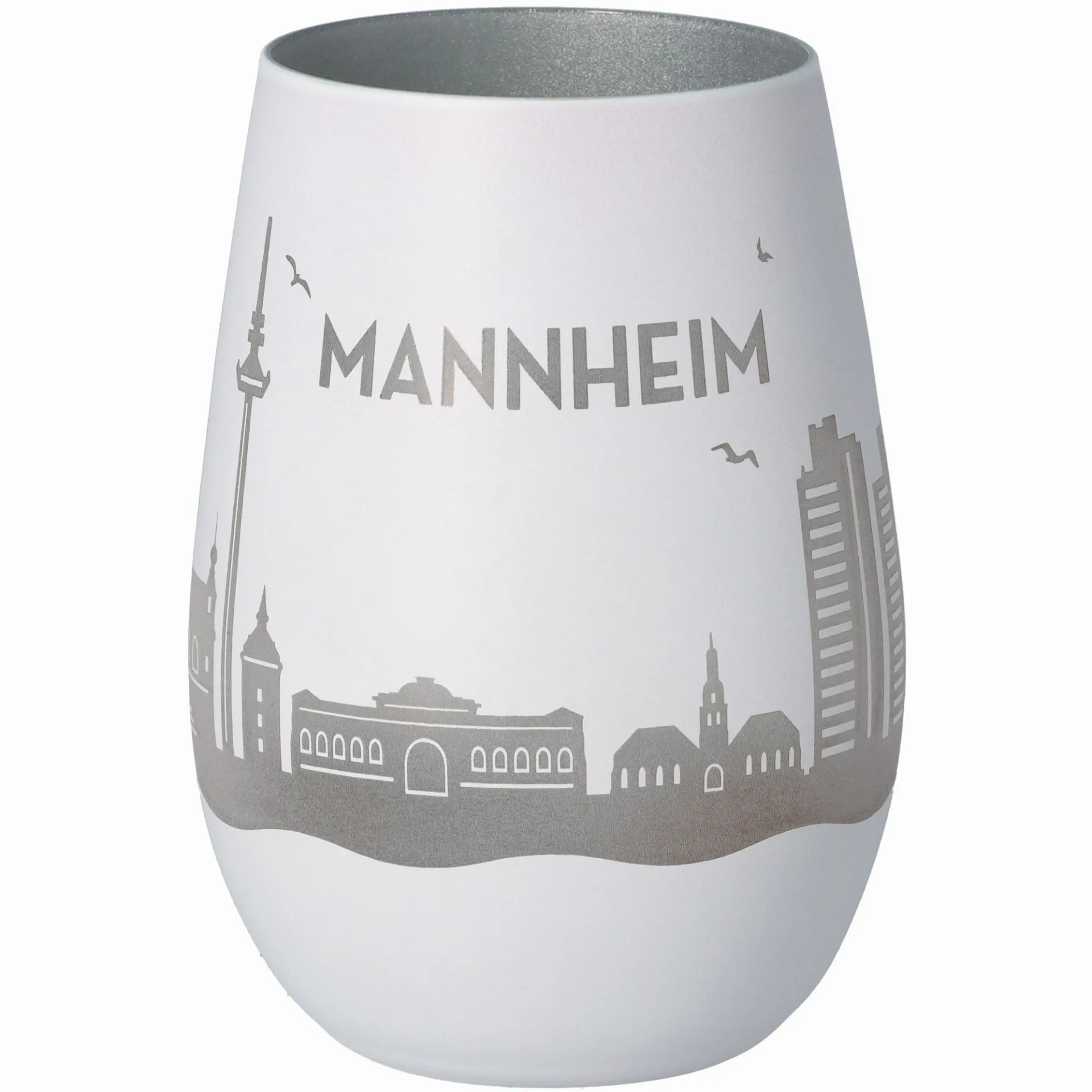 Windlicht Skyline Mannheim Weiß/Silber