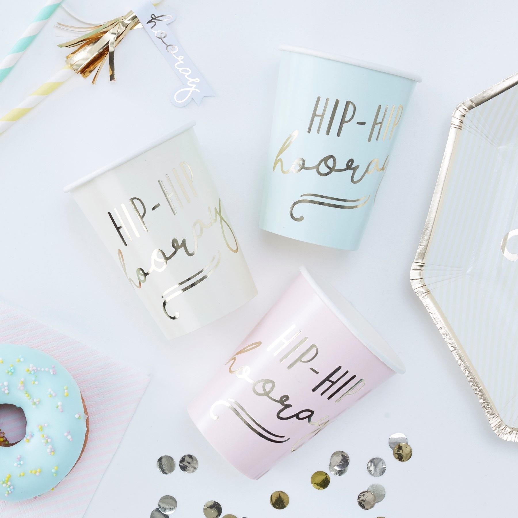 Pick & Mix - 8 "HIP-HIP hooray" Pastell-Pappbecher Pick & Mix - 8 "HIP-HIP hooray" Pastell-Pappbecher