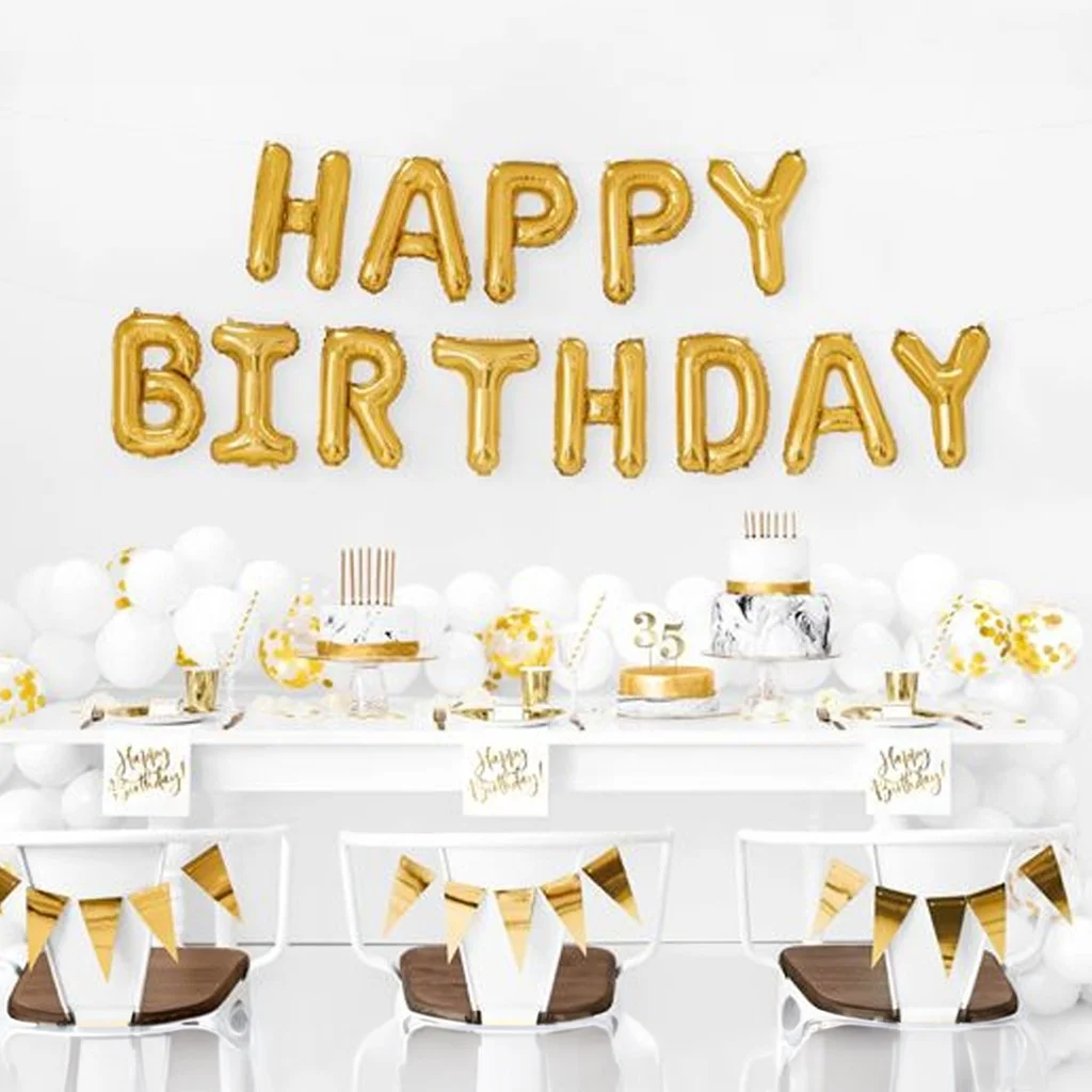 birthday, gold, balloon, tisch, kuchen