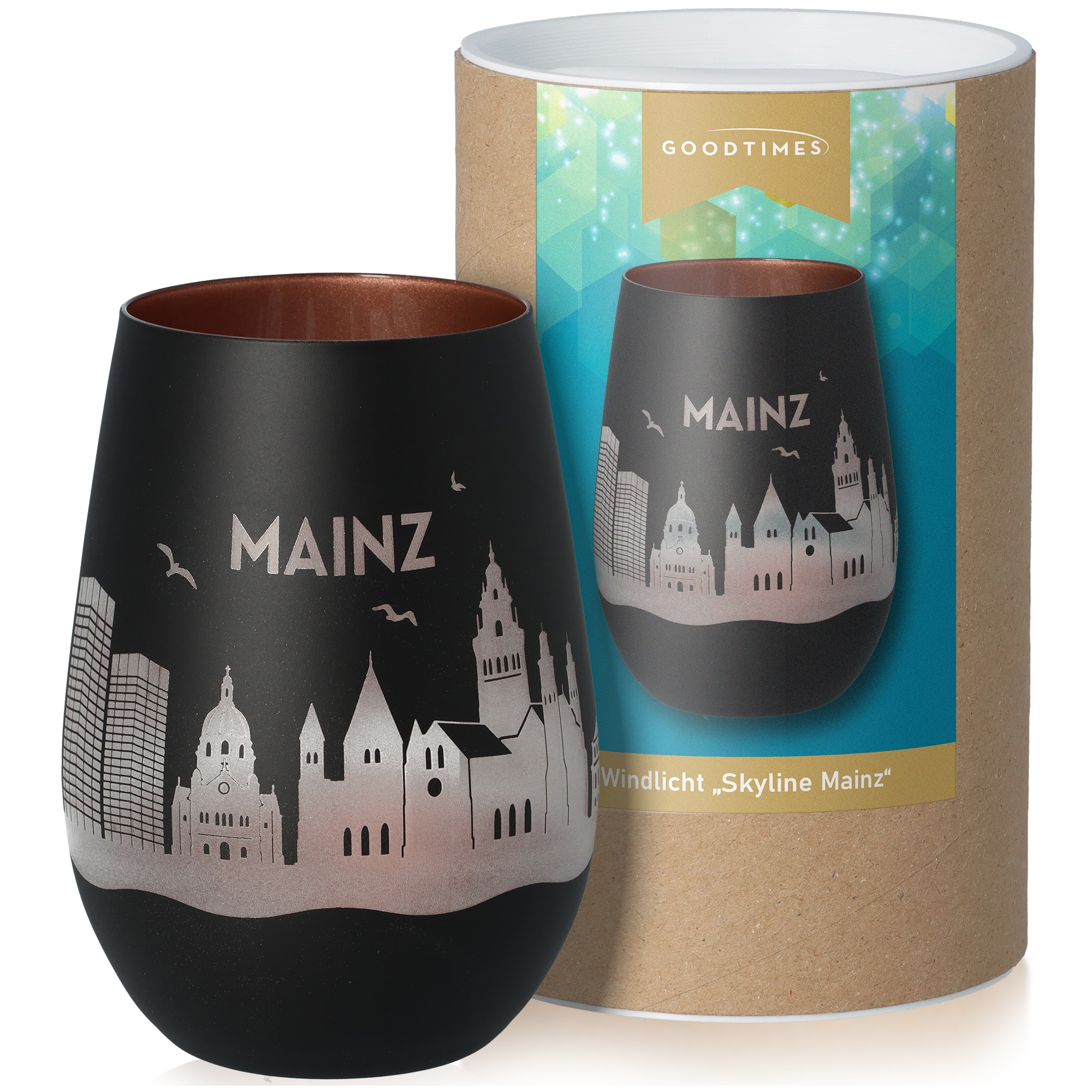 Windlicht Skyline Mainz Schwarz/Bronze