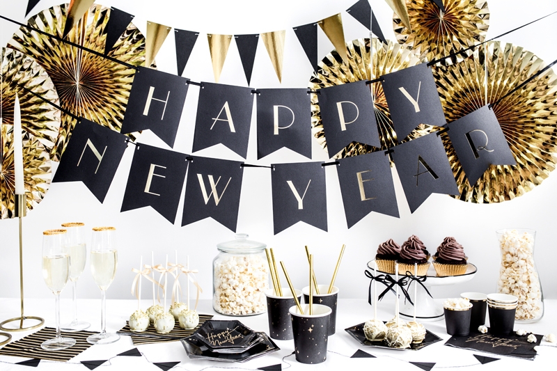 Happy New Year - Wimpelgirlande Schwarz Happy New Year - Wimpelgirlande Schwarz