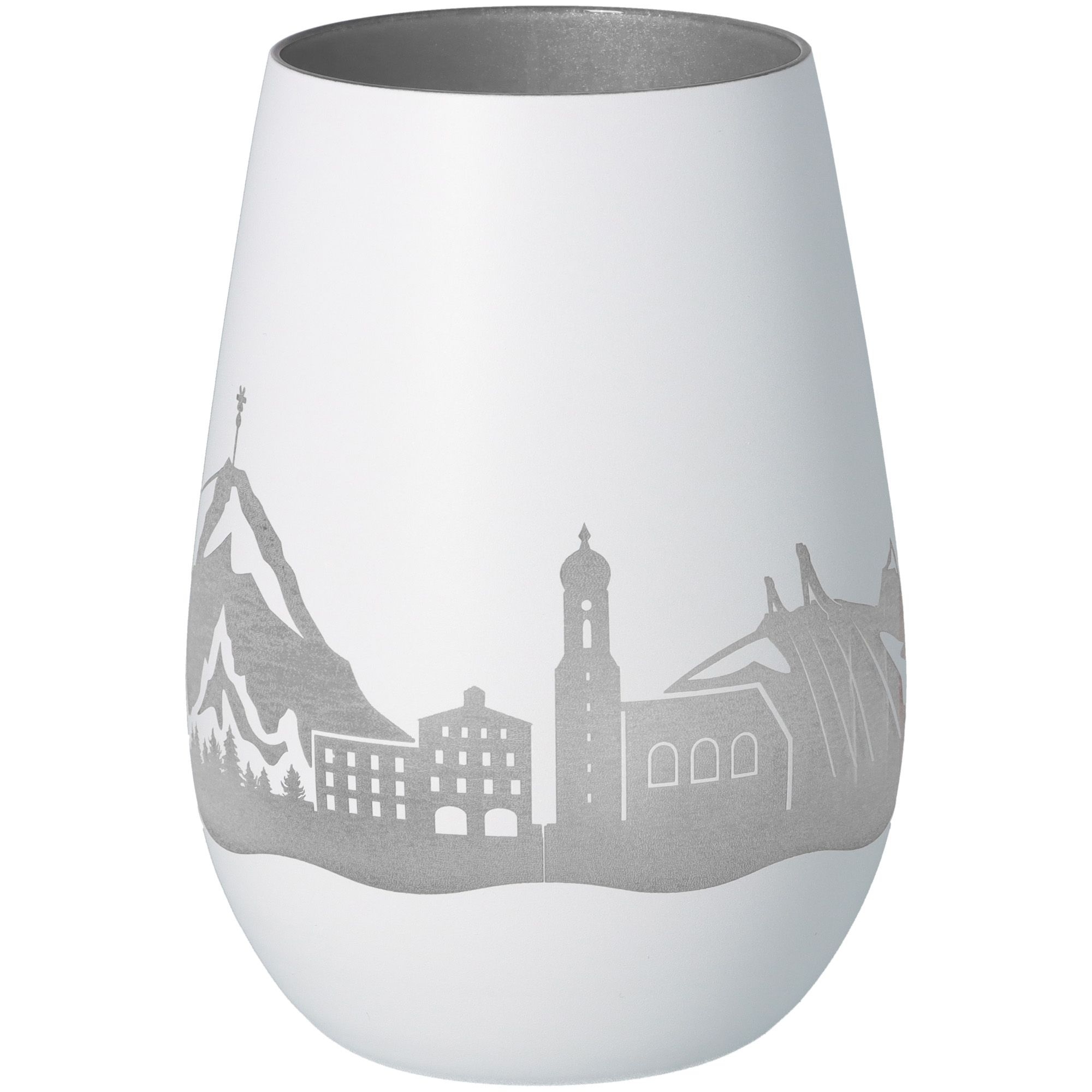 Windlicht Skyline Garmisch-Partenkirchen Weiß/Silber Töpferei, Krug, Vase, Porzellan, Glas