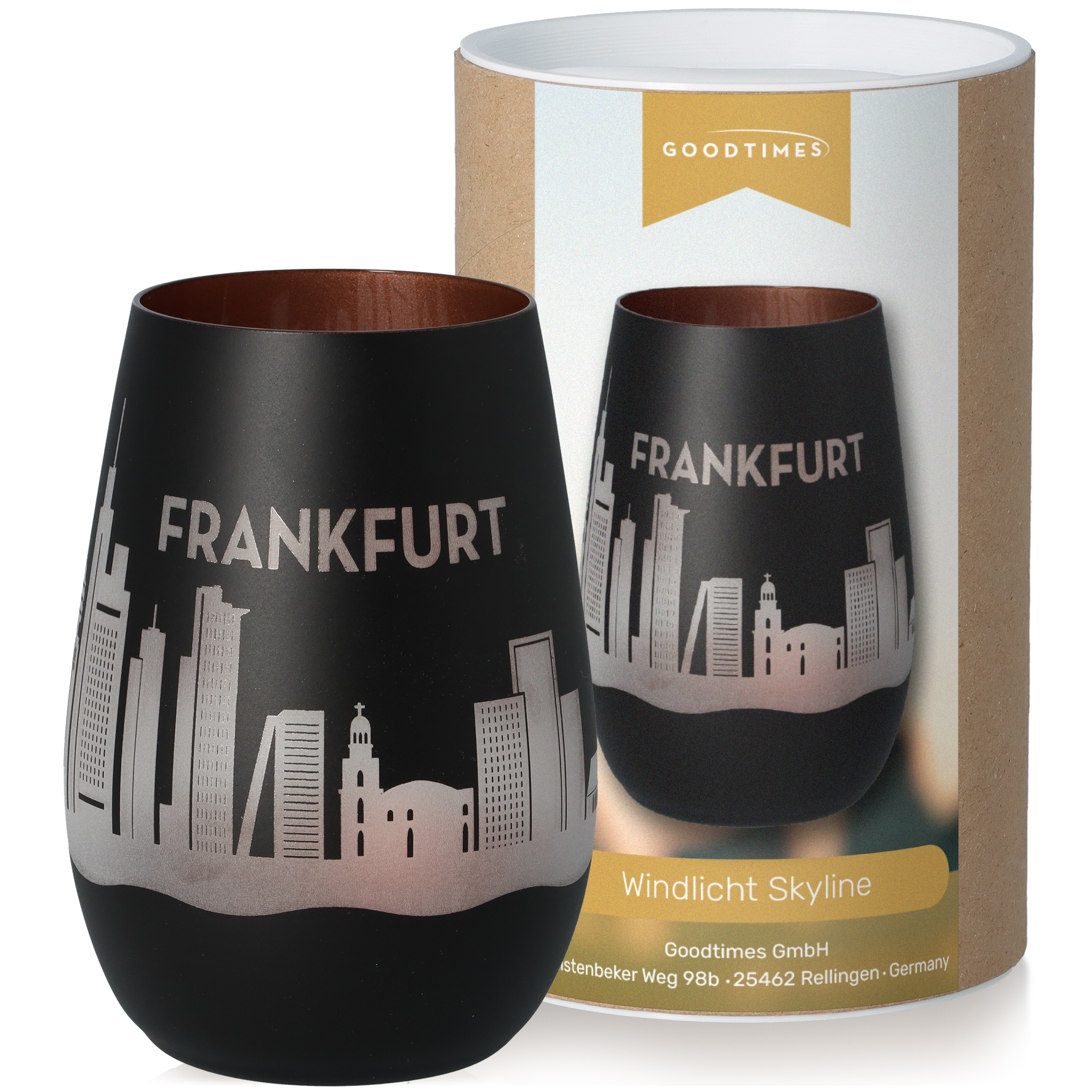 Windlicht Skyline Frankfurt Schwarz/Bronze Töpferei, Krug
