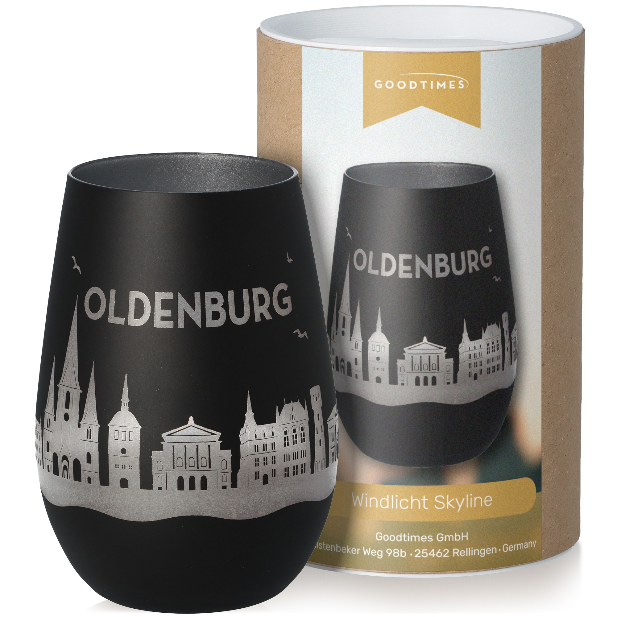 Windlicht Skyline Oldenburg Schwarz/Silber Töpferei, Krug