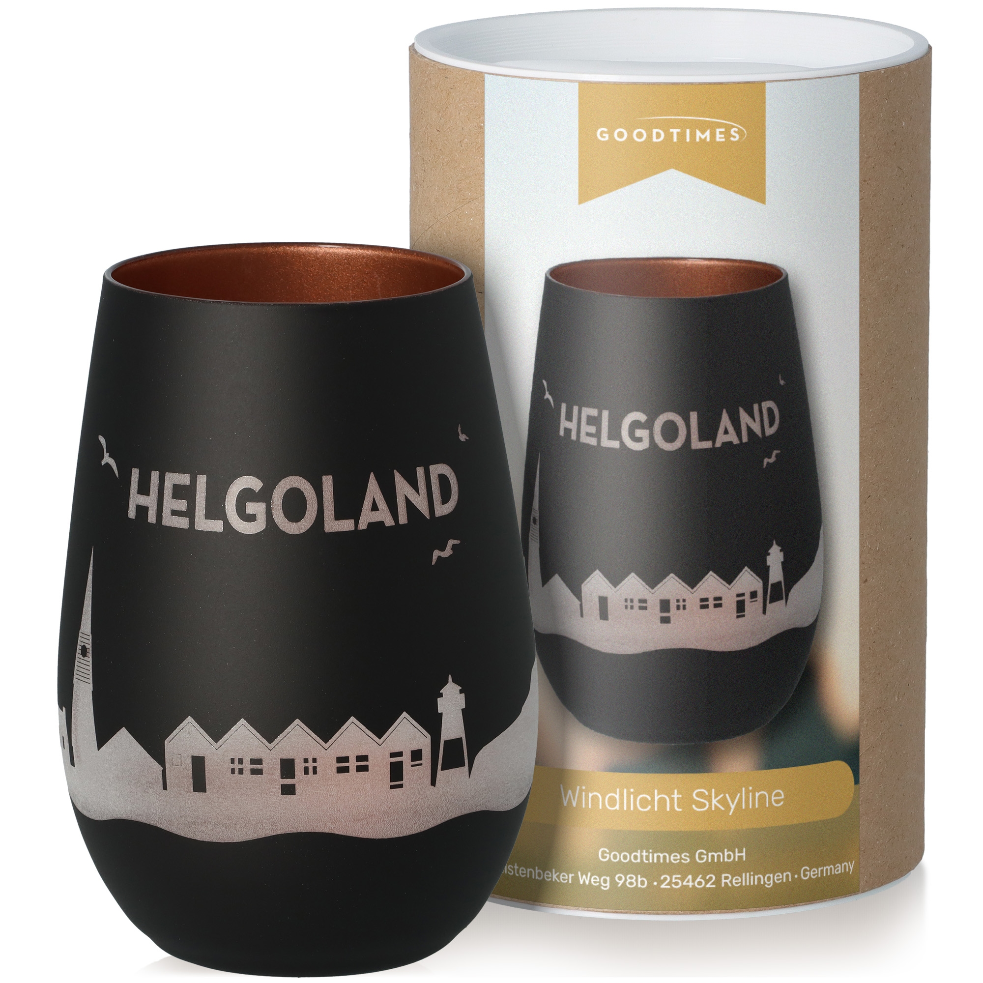 Windlicht Skyline Helgoland Schwarz/Bronze Töpferei, Krug, Tasse