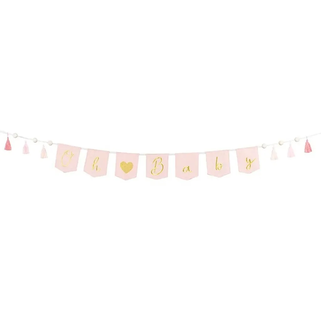 Stoffgirlande "Oh ♥ Baby" mit Tasseln Rosa/Gold