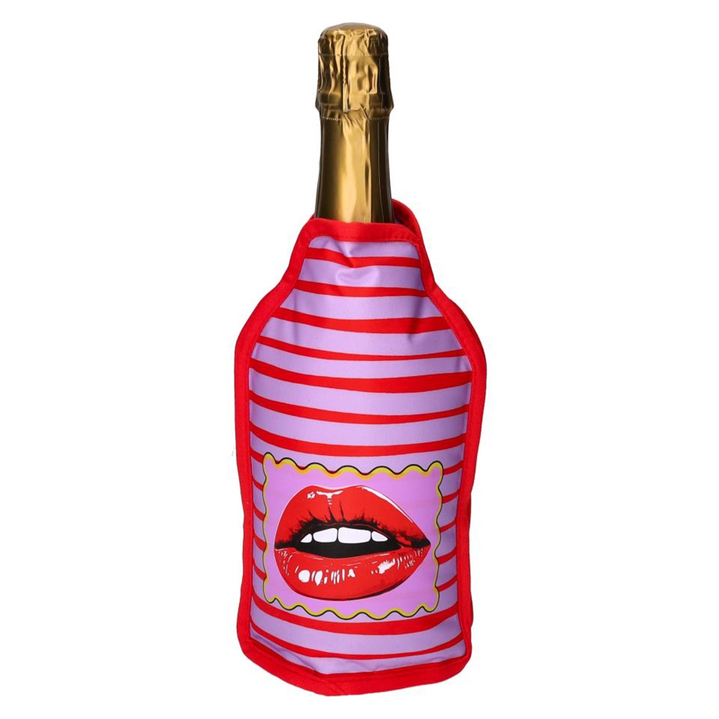 Flasche, Sektflasche, Bedruckt, Kunststoffhülle, Lippenmotiv