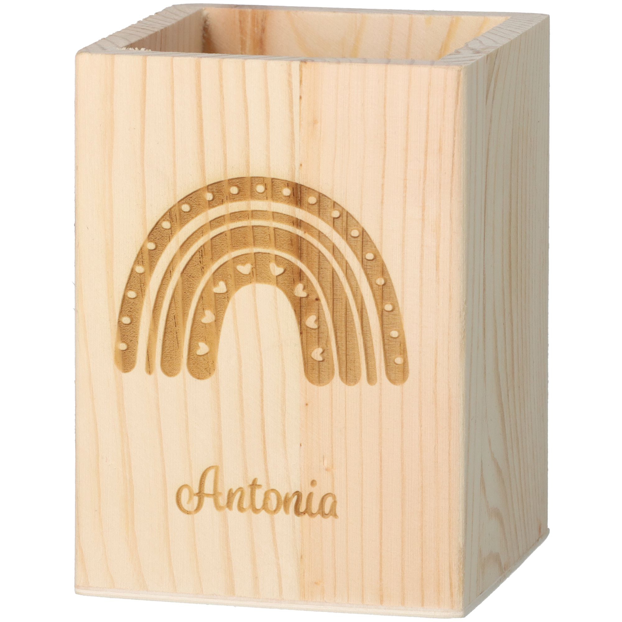 Stiftehalter Regenbogen Herz "Name" 11cm x 8cm x 8cm
