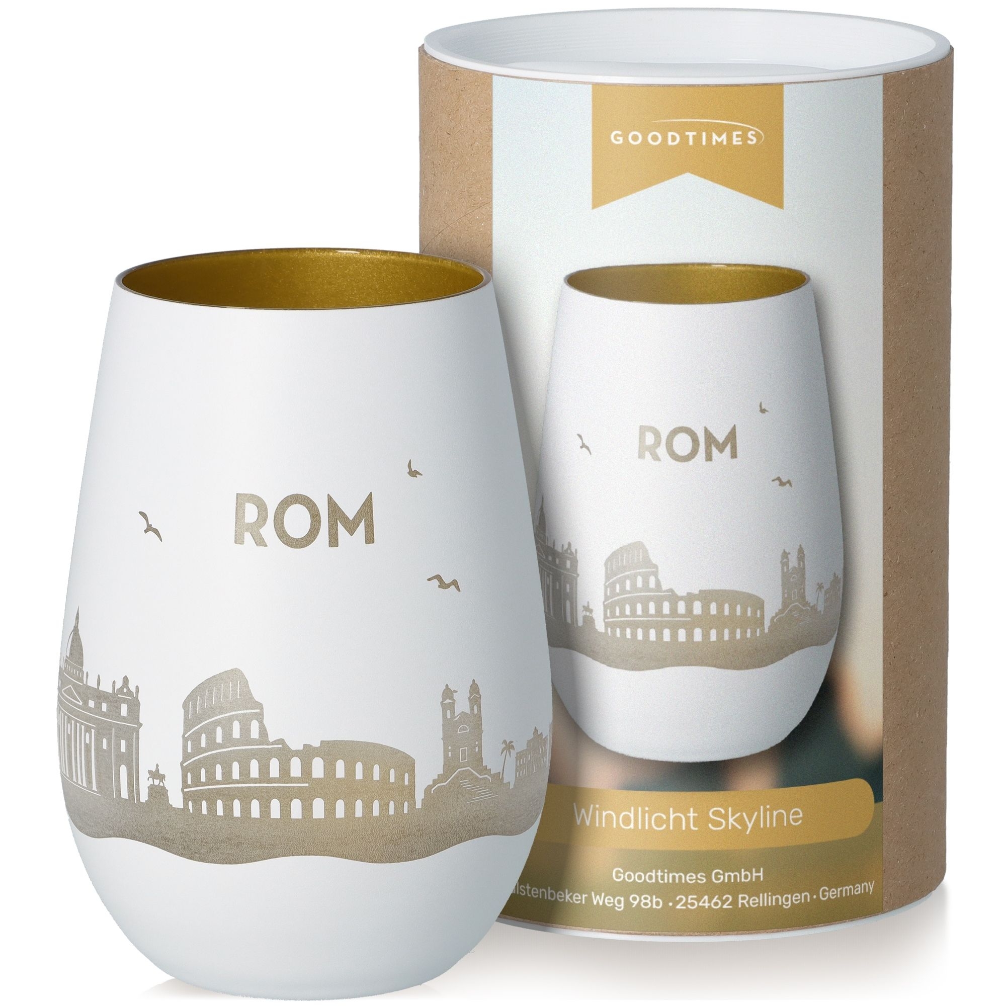 Windlicht Skyline Rom Weiß/Gold Töpferei, Krug, Vase, Porzellan, Tasse