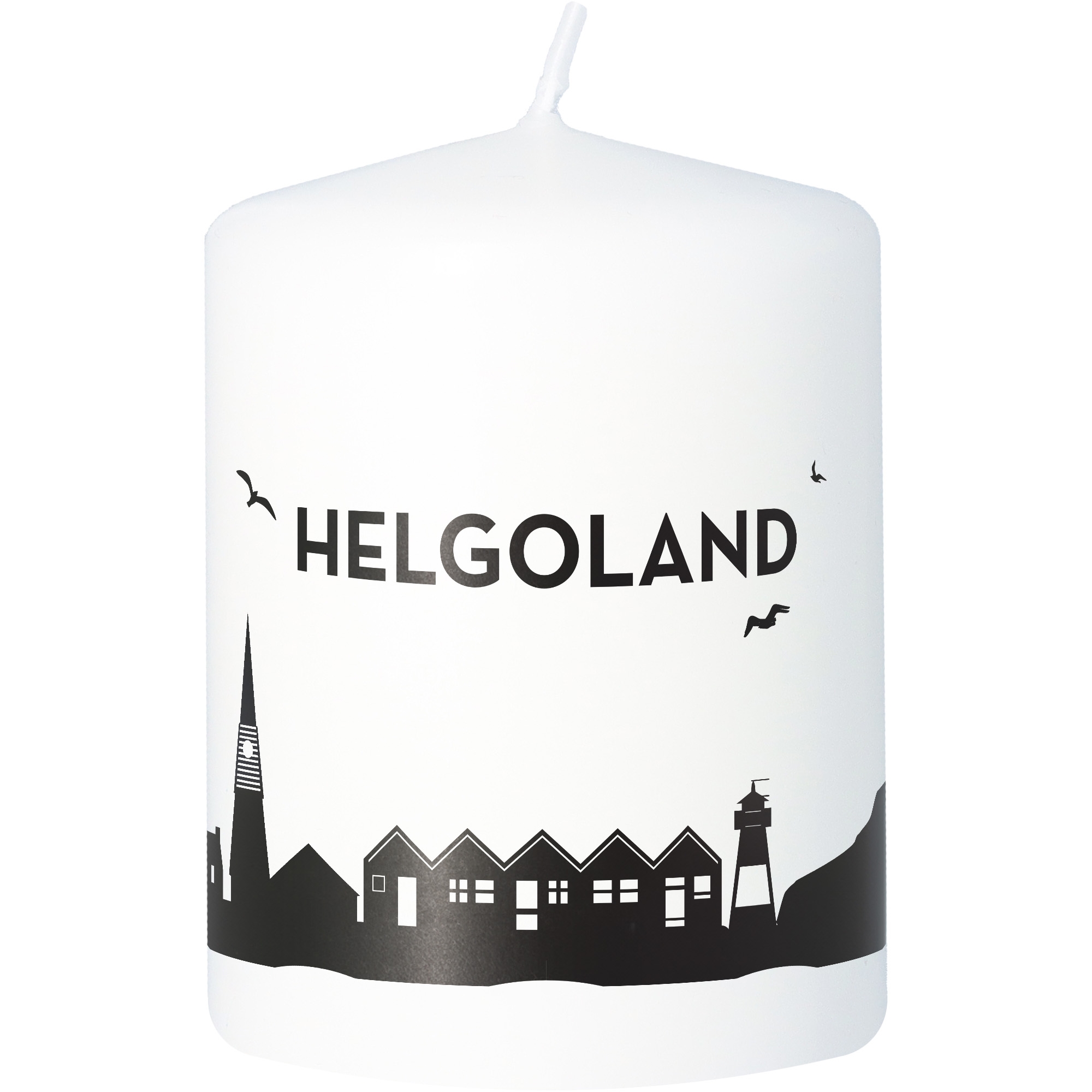 Stumpenkerze Skyline Helgoland Weiß Kerze