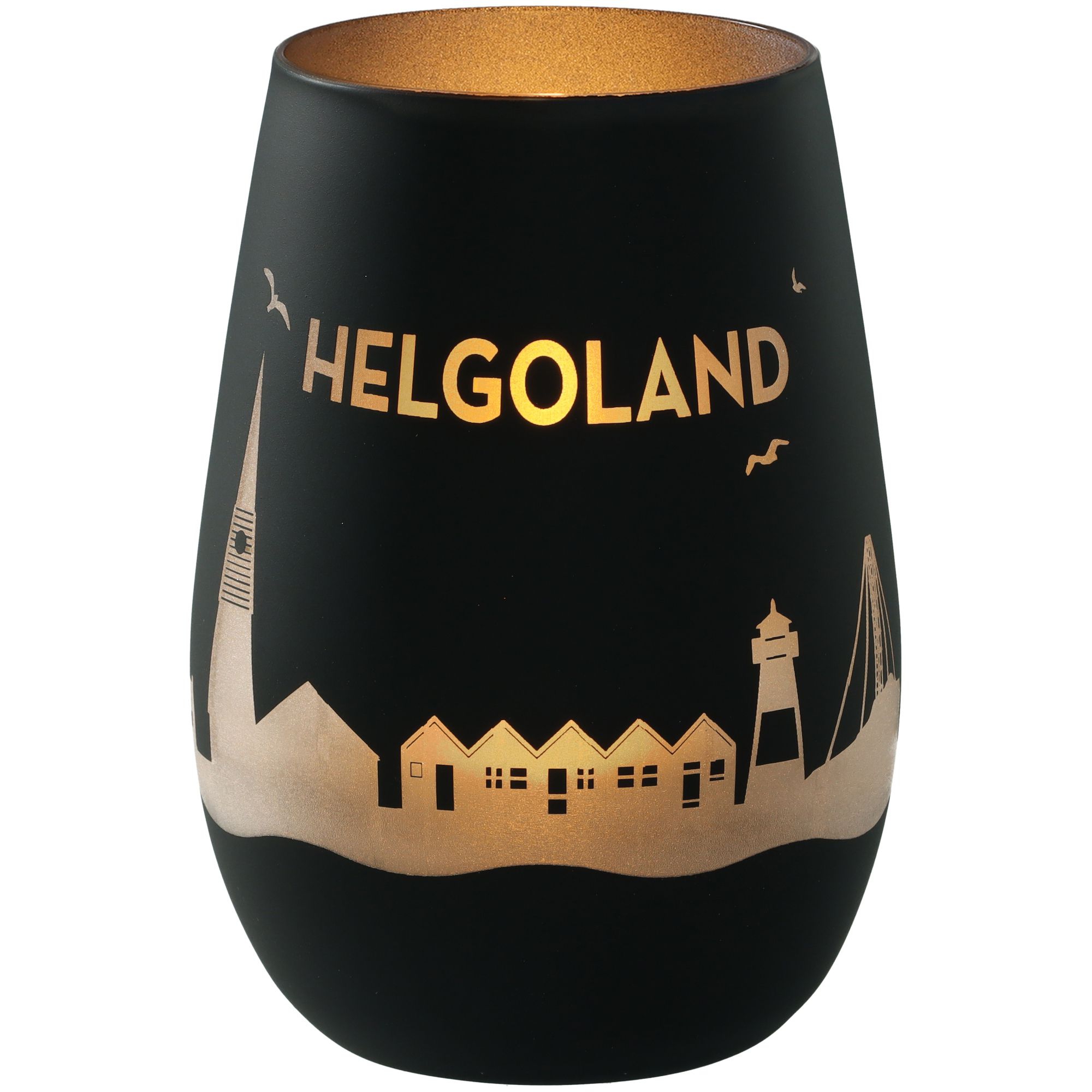 Windlicht Skyline Helgoland Schwarz/Silber