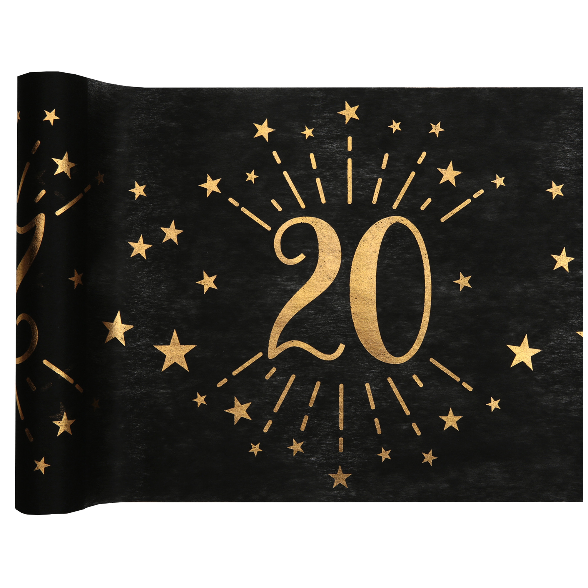 20. Geburtstag - Tischläufer, Schwarz/Gold 20. Geburtstag - Tischläufer, Schwarz/Gold