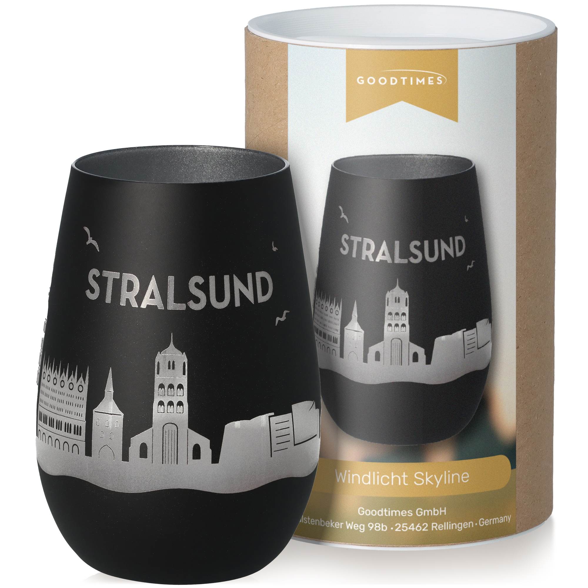 Windlicht Skyline Stralsund Schwarz/Silber Krug, Töpferei