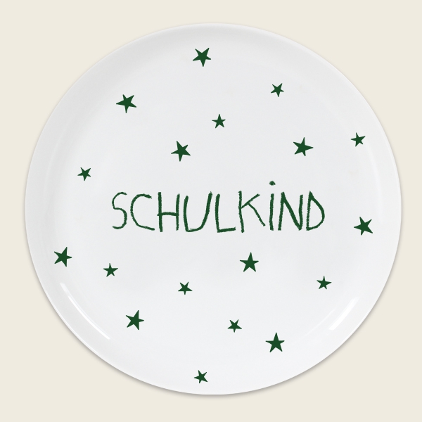 Einschulung - Porzellanteller "Schulkind", Grün Einschulung - Porzellanteller "Schulkind", Grün