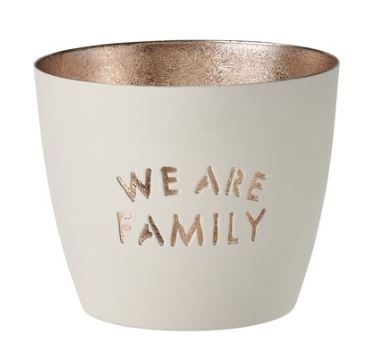 Madras Windlicht "We are Family", Weiß/Gold - M