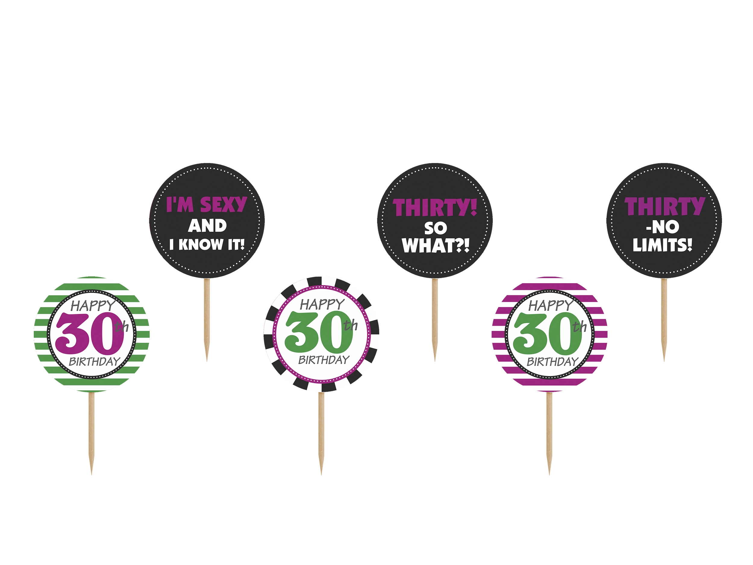 6 Cupcake Topper zum 30. Geburtstag