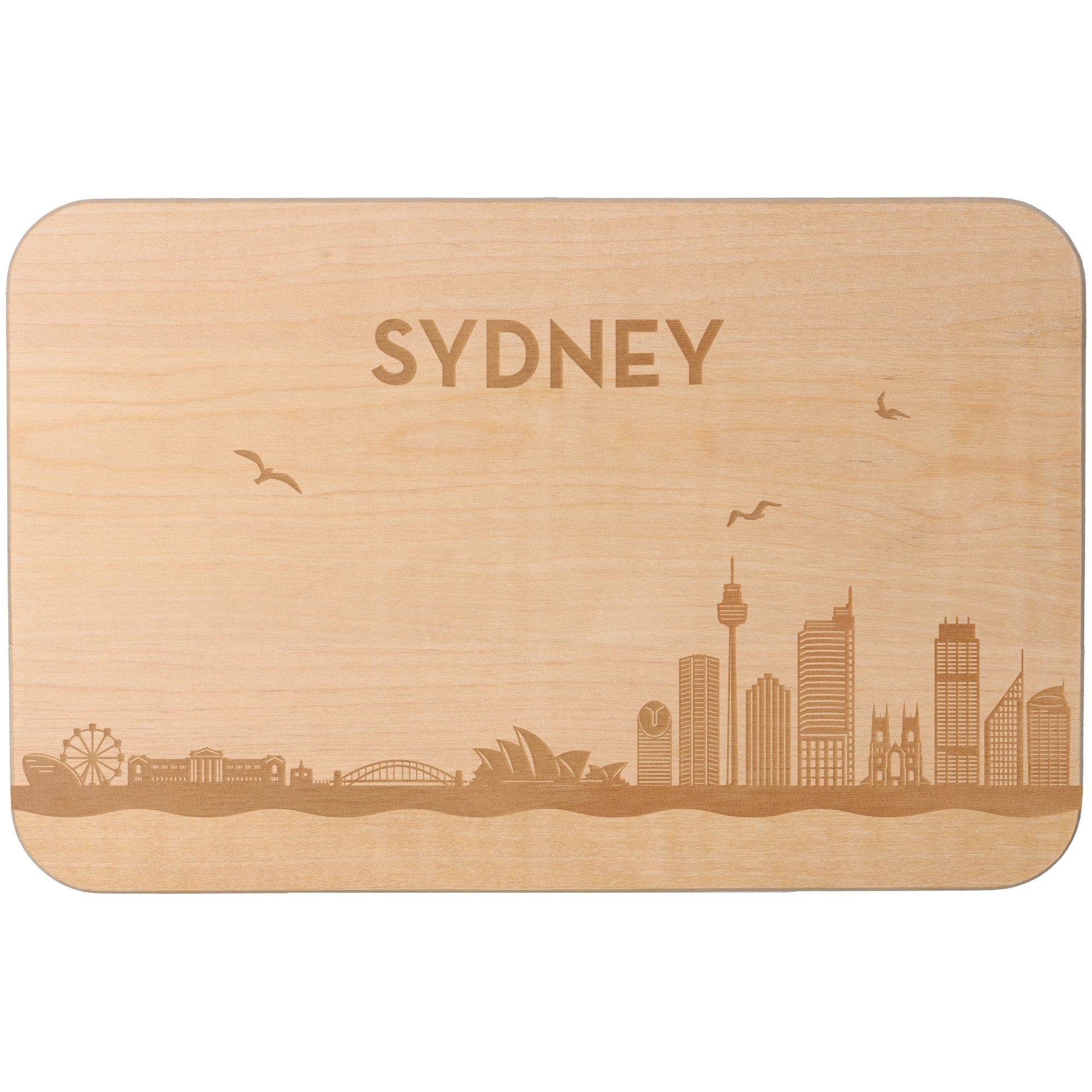 Frühstücksbrett Skyline Sydney 23cm x 15cm x 1cm Matte, Holz, Sperrholz