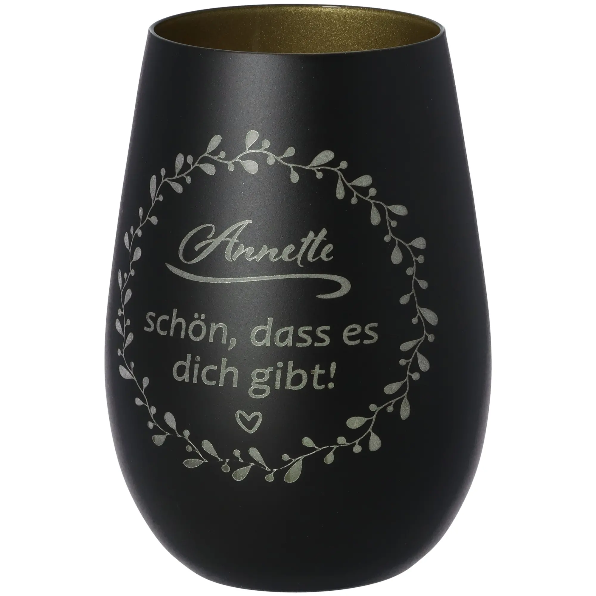 Windlicht Schön, dass es dich gibt "Name" Schwarz/Gold 465ml