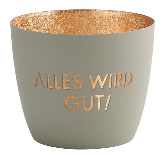 Madras Windlicht "Alles wird gut", Flannel/Gold - M Madras Windlicht "Alles wird gut", Flannel/Gold - M
