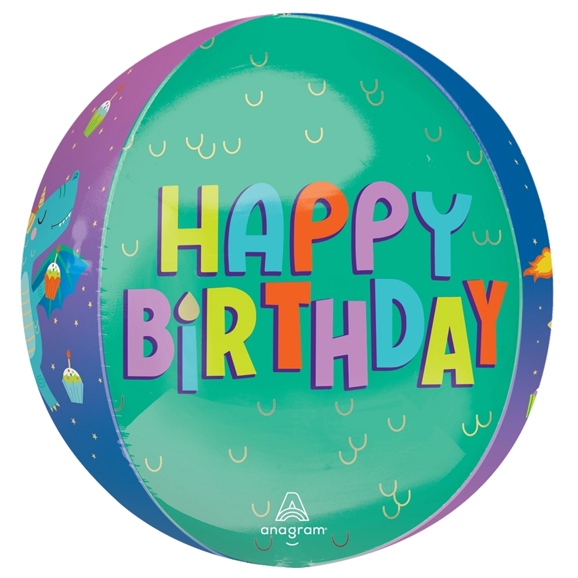 Folienballon Orbz "Drachen Geburtstag" 40cm Sphäre, Ballon