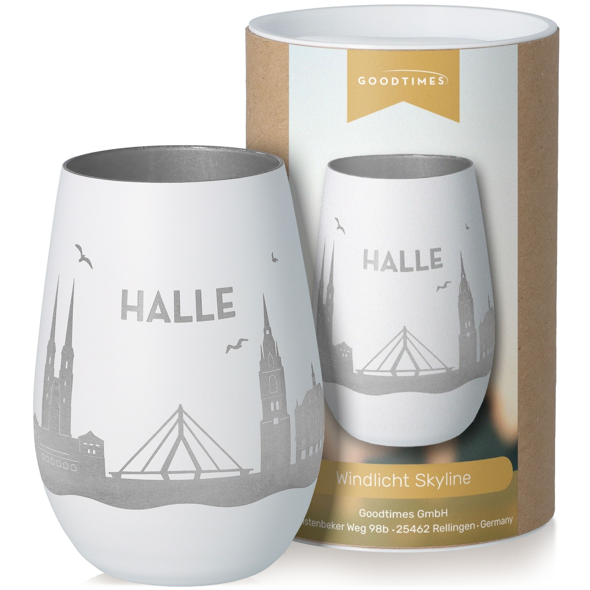 Windlicht Skyline Halle Weiß/Silber Töpferei, Krug, Tasse