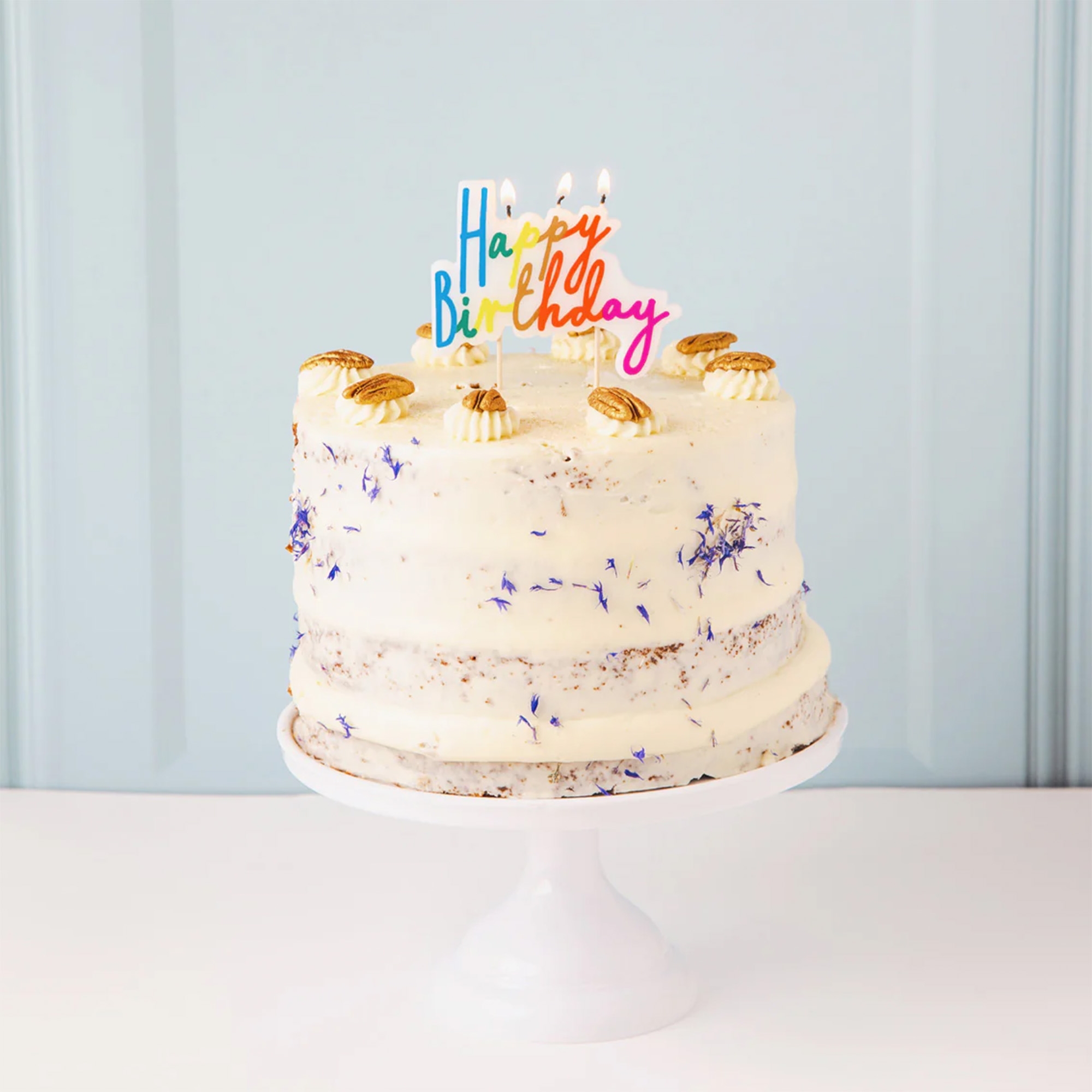 Kuchenkerze "Happy Birthday" Regenbogen Geburtstagstorte, Torte, Sahne, Nachtisch, Essen