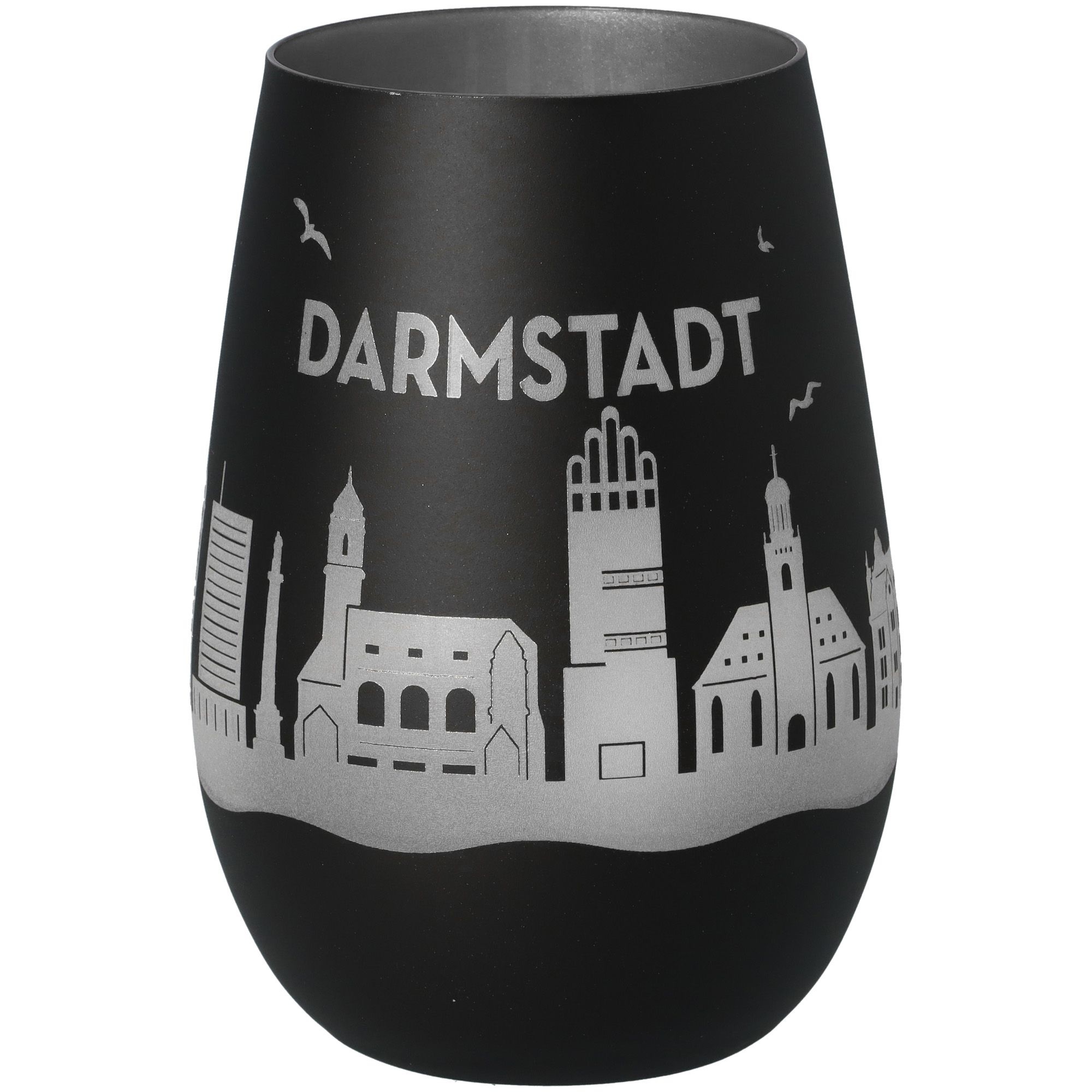Windlicht Skyline Darmstadt Schwarz/Silber Glas, Töpferei