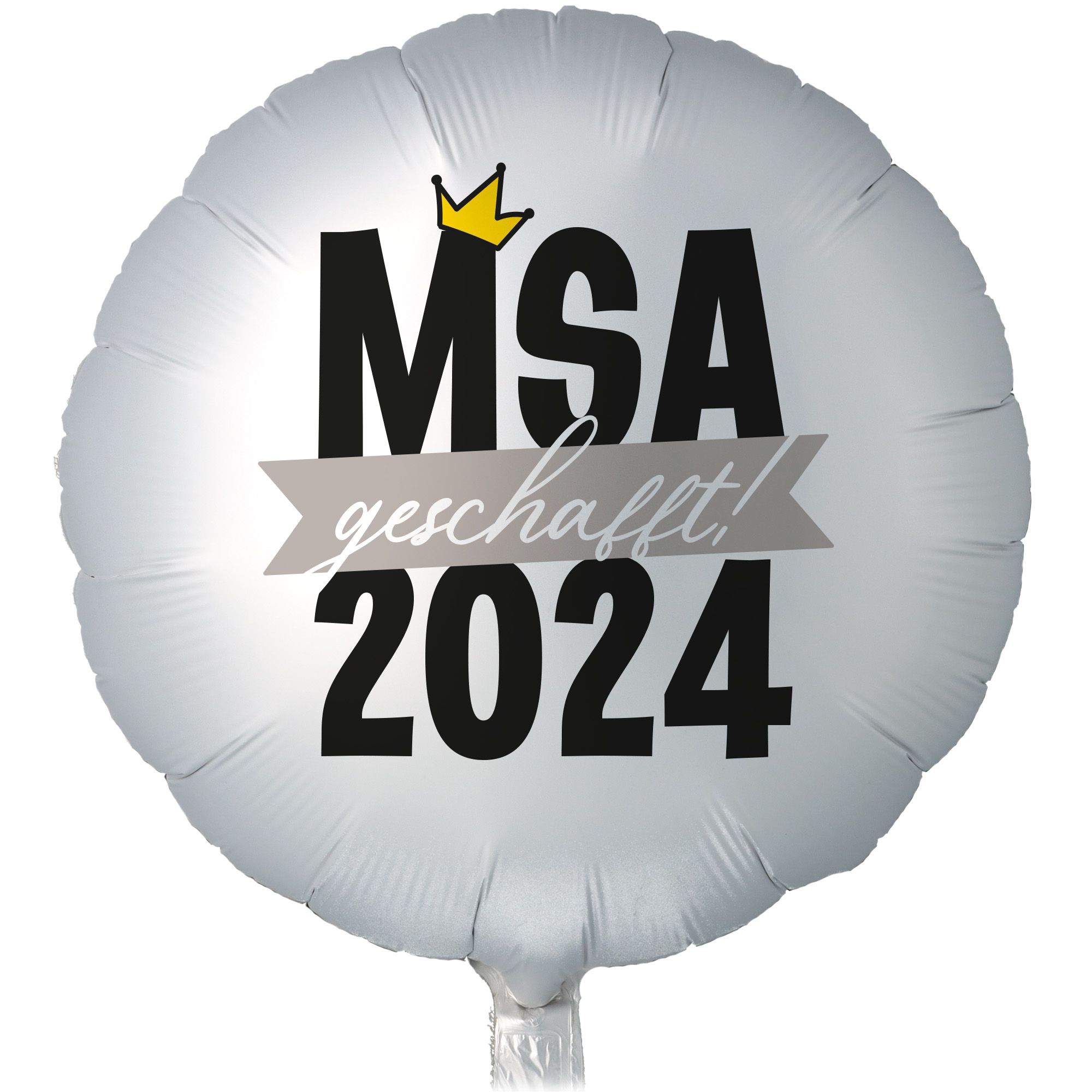 Folienballon Rund Satin Weiß mit "MSA 2024 geschafft" 45cm
