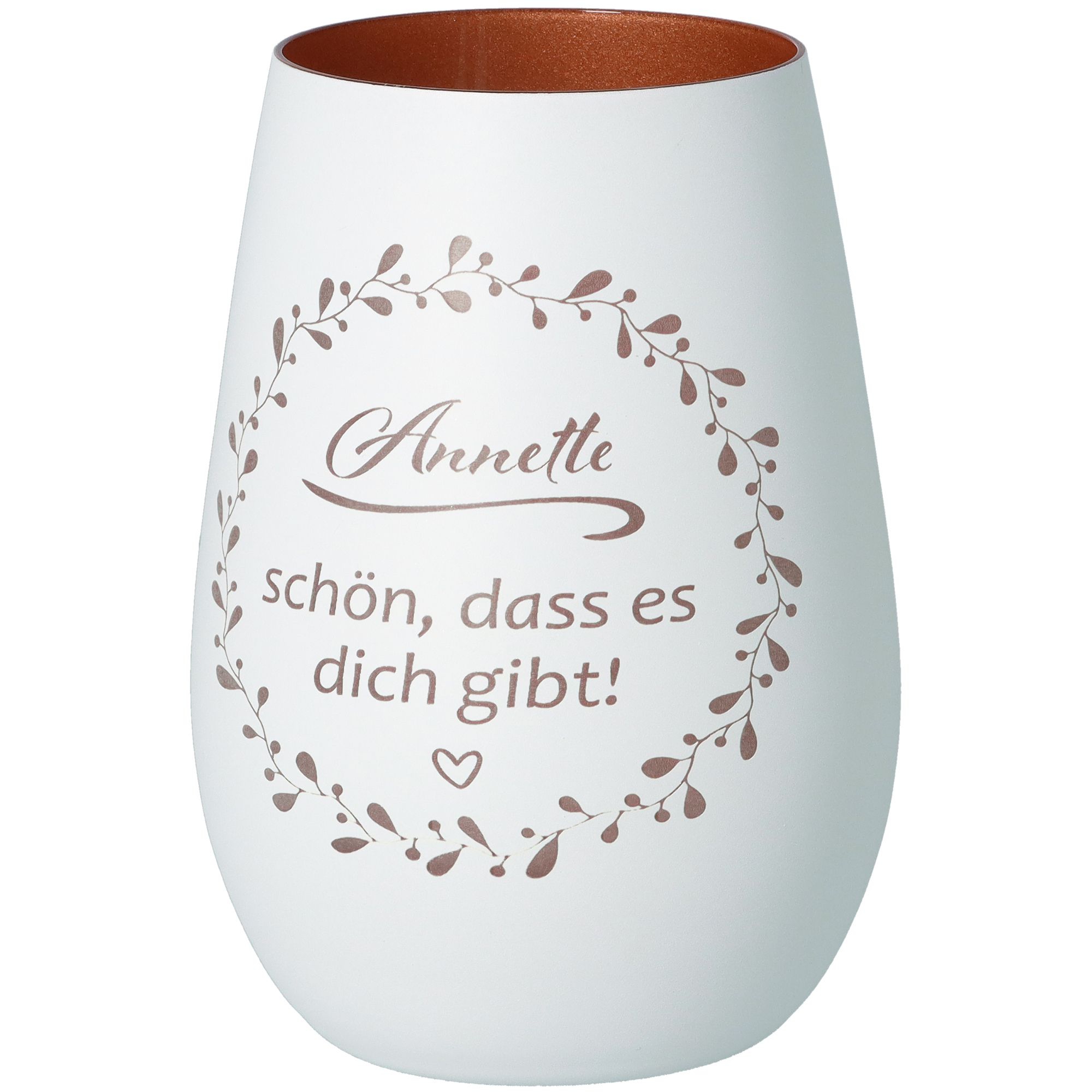 Windlicht Schön, dass es dich gibt "Name" Weiß/Bronze 465ml Windlicht Schön, dass es dich gibt "Name" Weiß/Bronze 465ml
