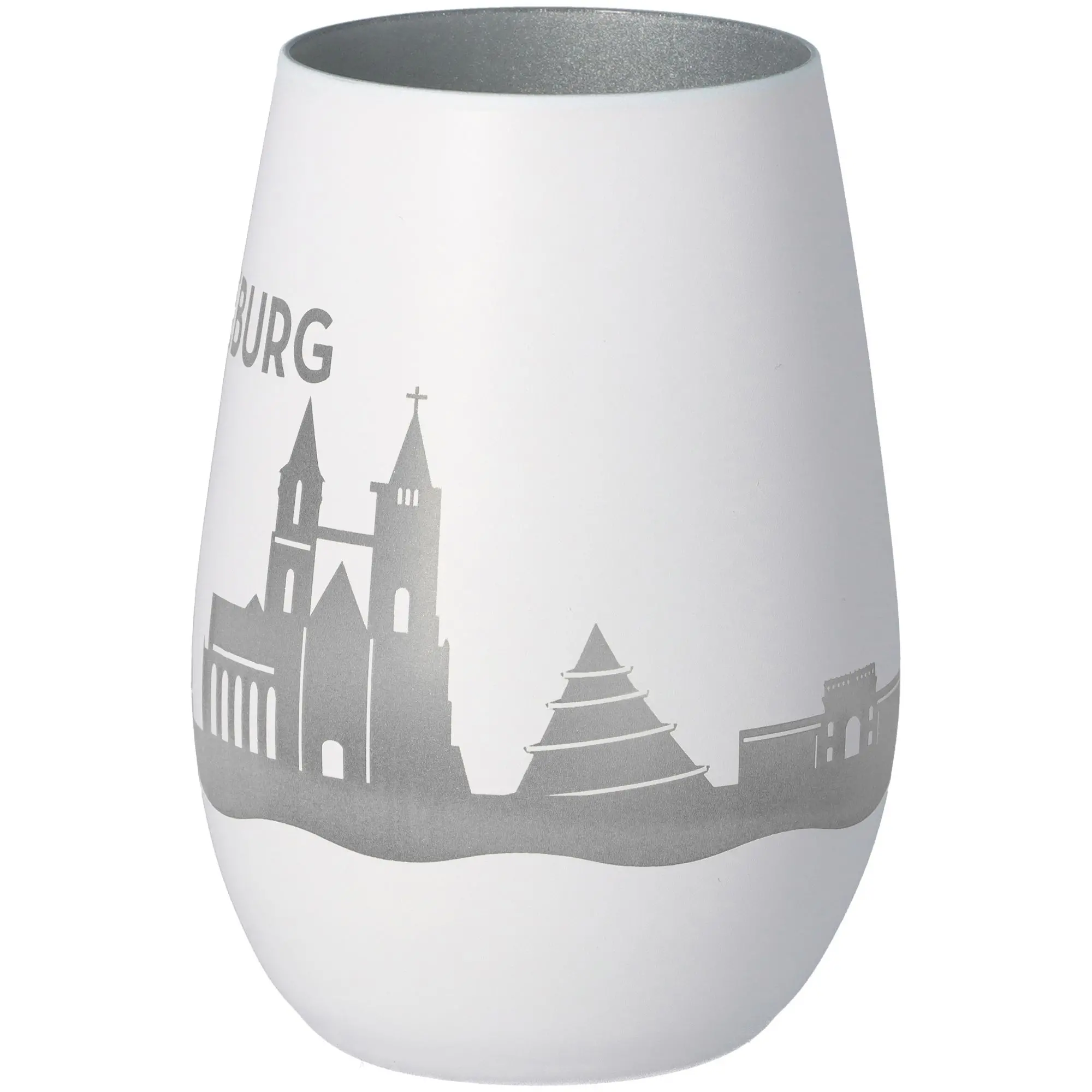 Windlicht Skyline Magdeburg Weiß/Silber