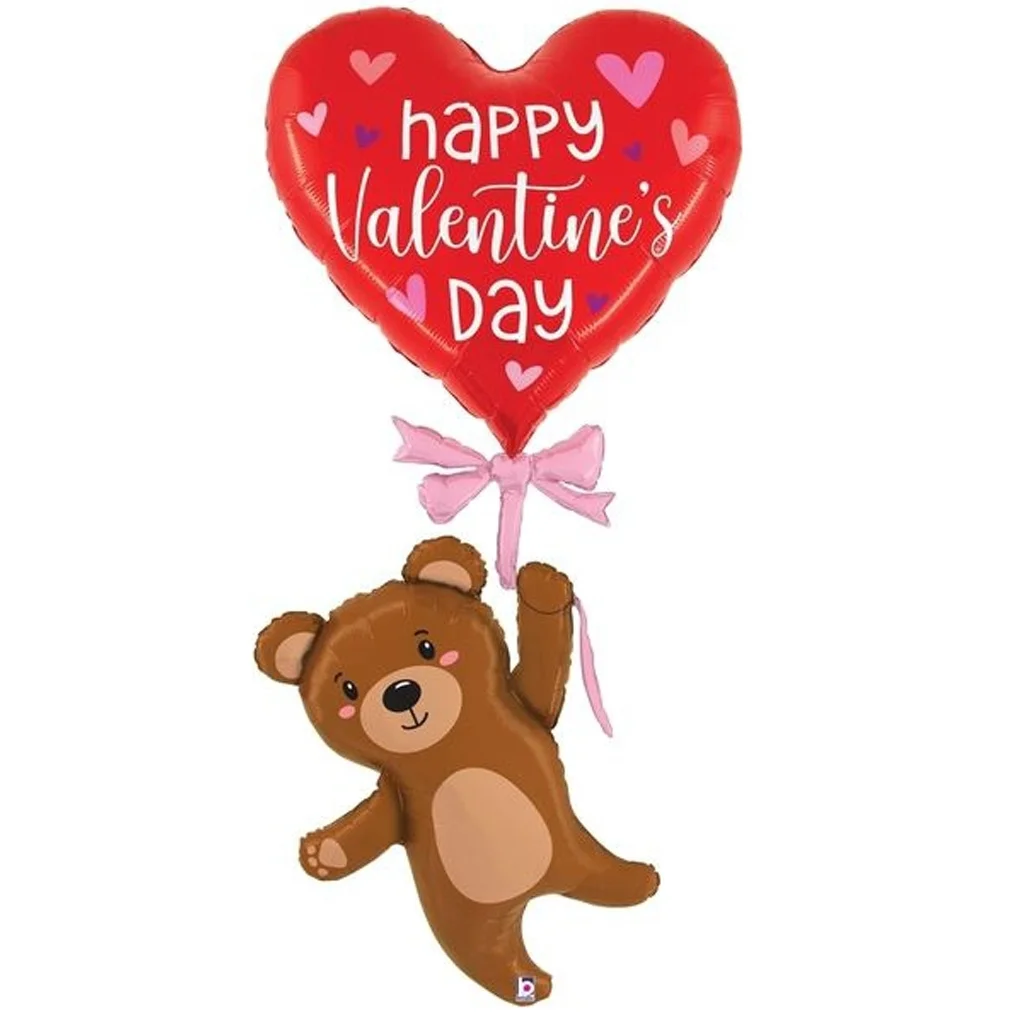 Herzballon, Valentinstag, Teddybär, Ballon, Rosé/Braun