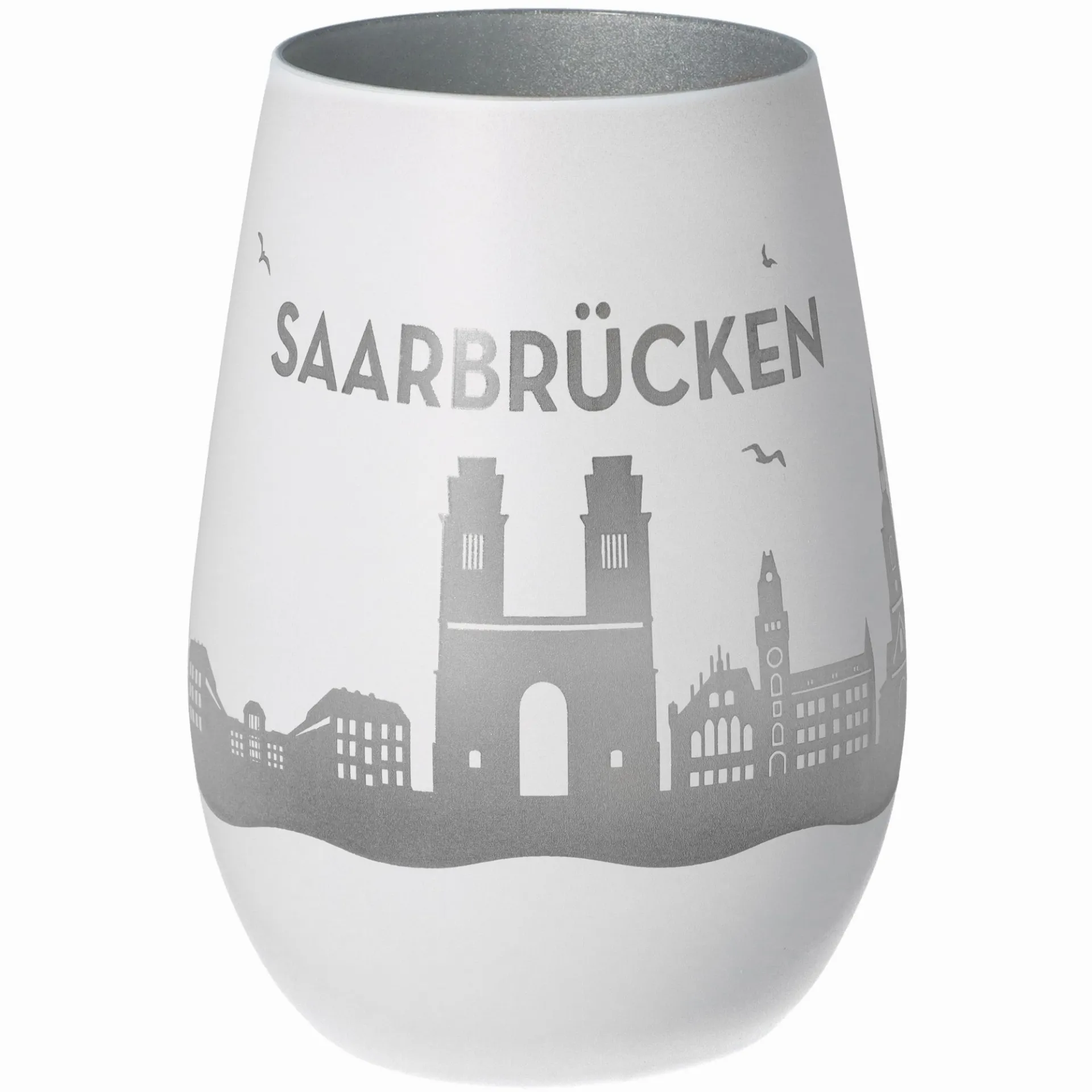 Windlicht Skyline Saarbrücken Weiß/Silber