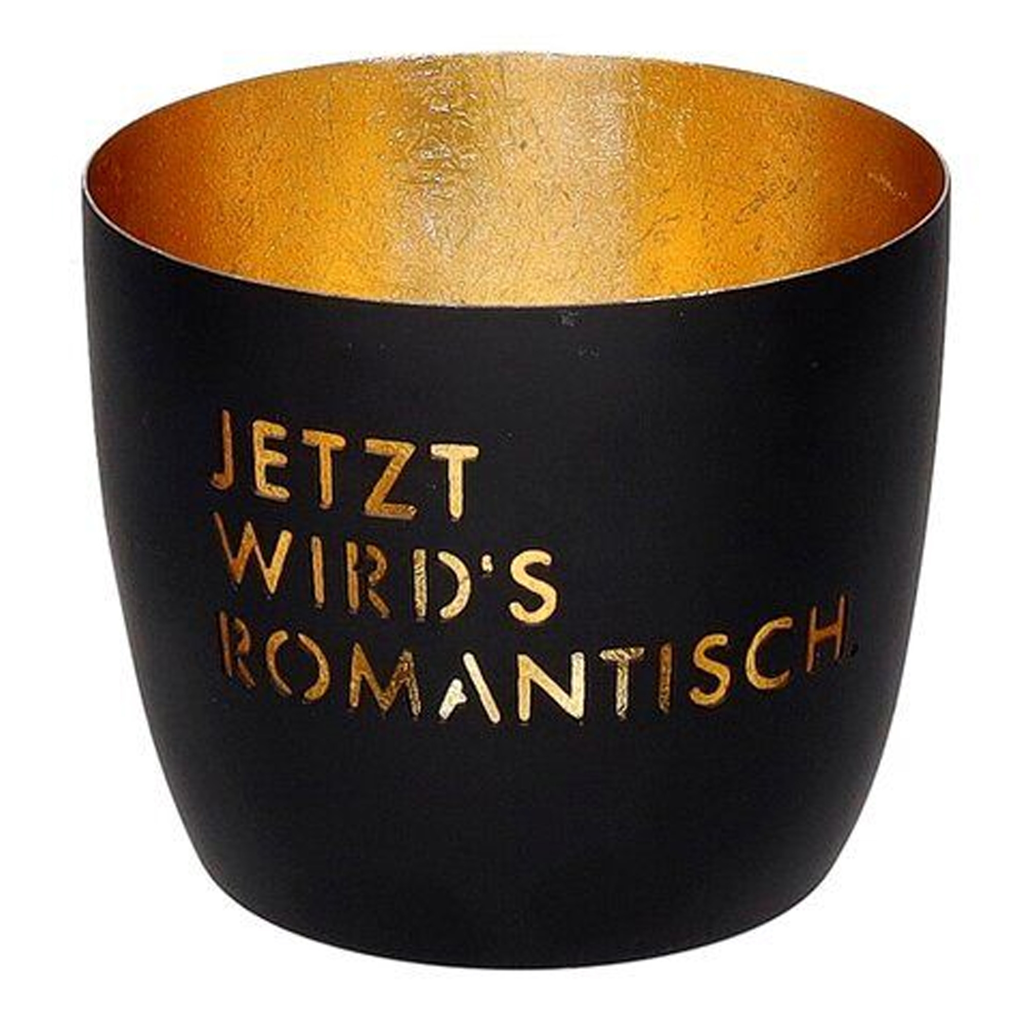 Madras Windlicht Schwarz/Gold "Jetzt wird's romantisch" - M Töpferei, Tasse
