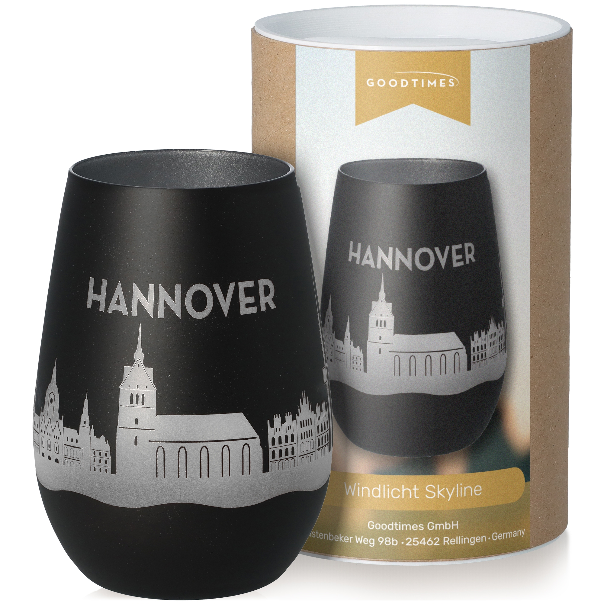 Windlicht Skyline Hannover Schwarz/Silber Krug, Töpferei