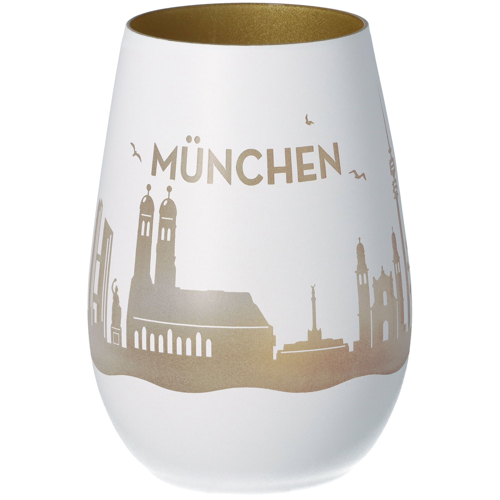 Windlicht Skyline München Weiß/Gold