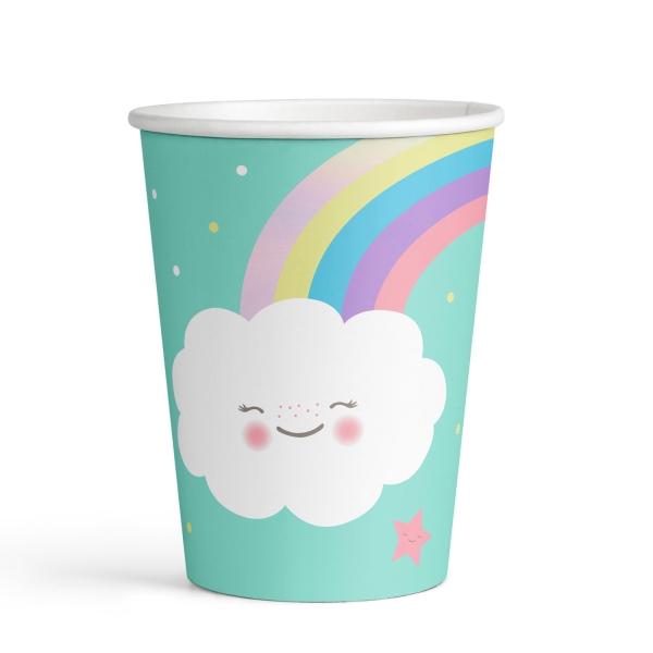 "Regenbogen & Wolke" - 8 Pappbecher