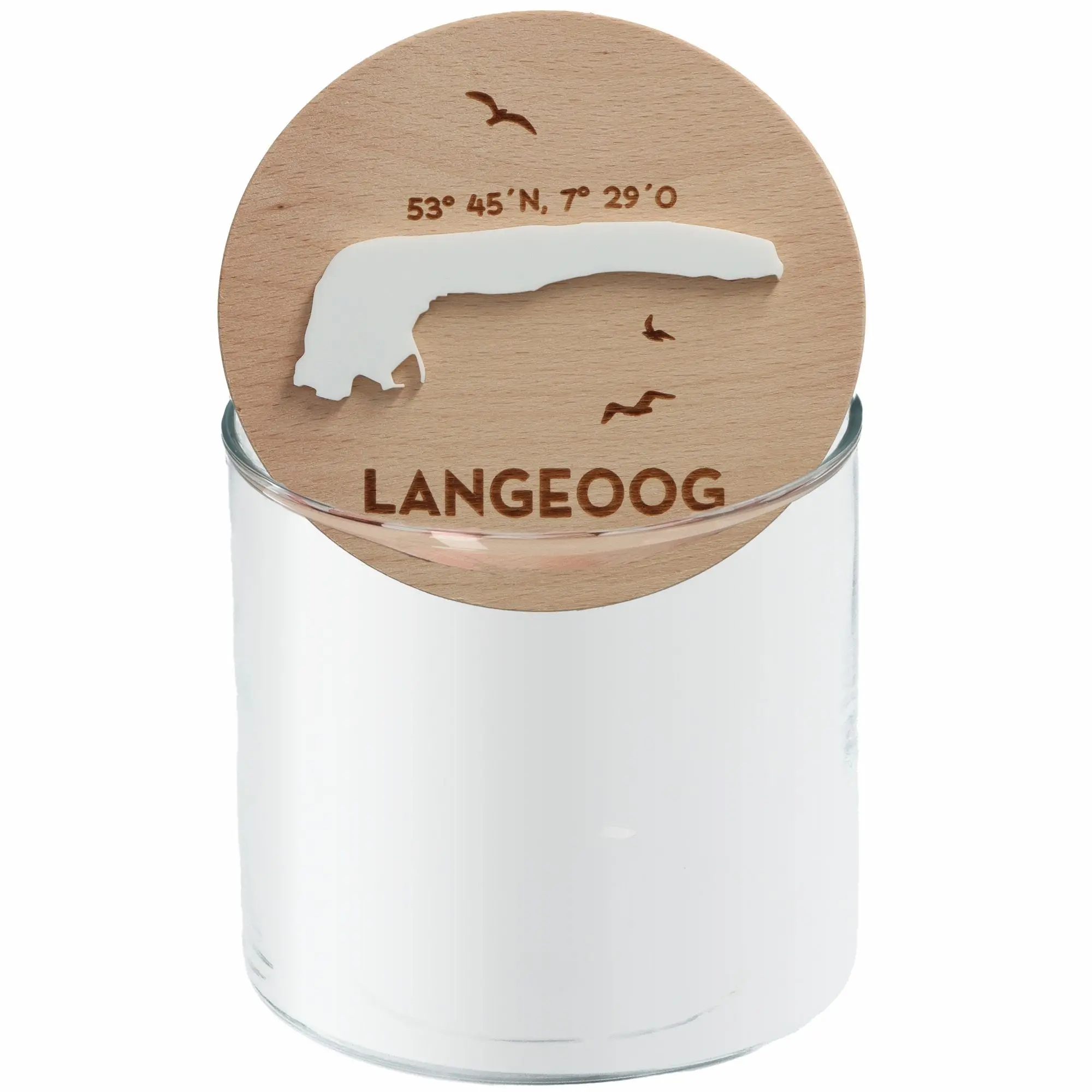Geschenkglas Skyline "Langeoog Silhouette" Weiß 530 ml
