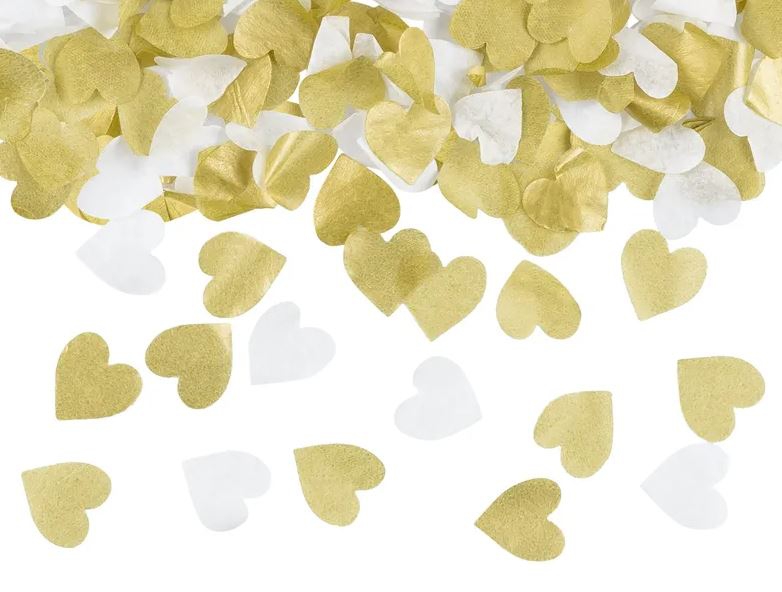 Papier Wurfkonfetti Herzen, Weiß/Gold