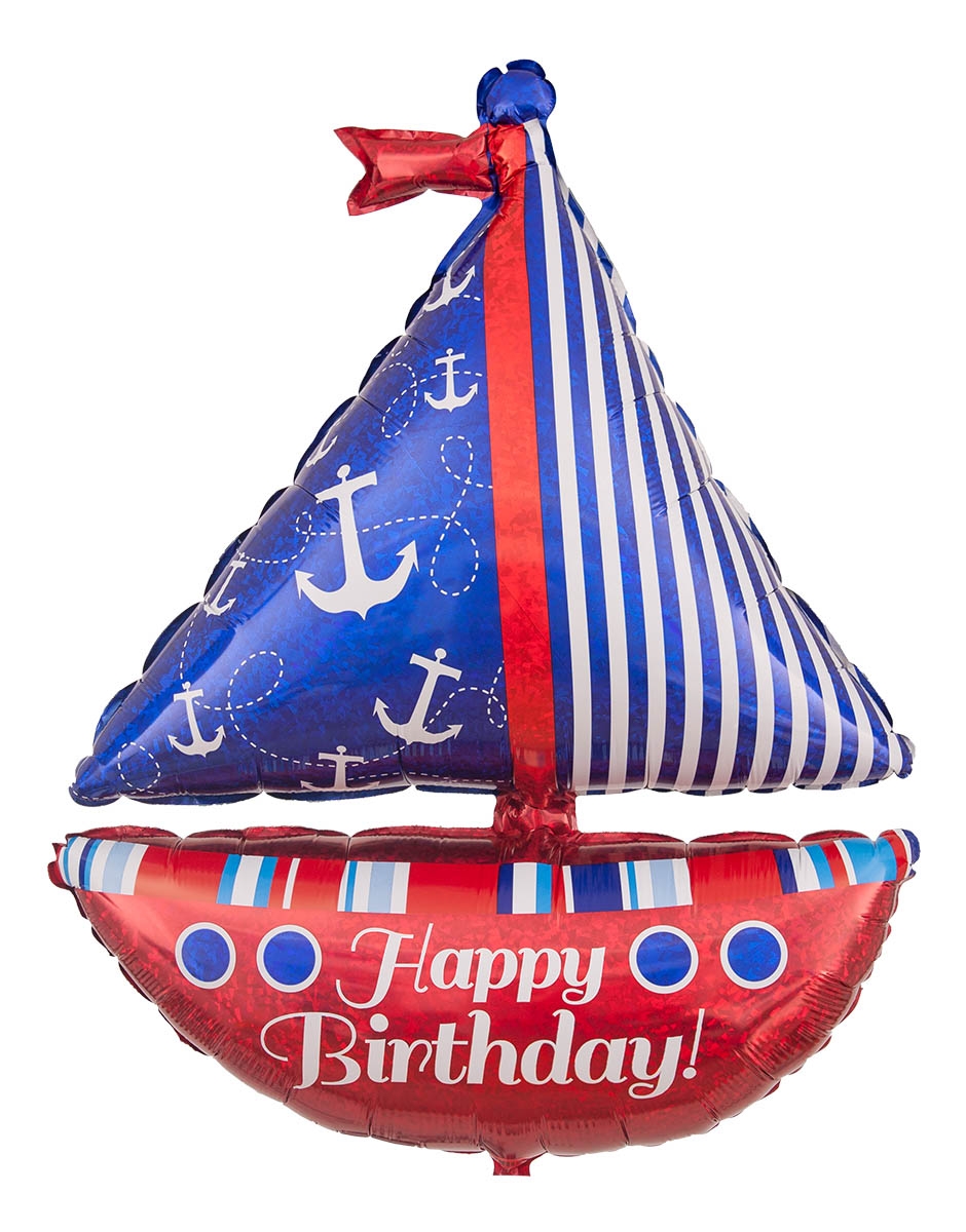 Folienballon Happy Birthday Segelboot Holographic 94cm Folienballon Happy Birthday Segelboot Holographic 94cm