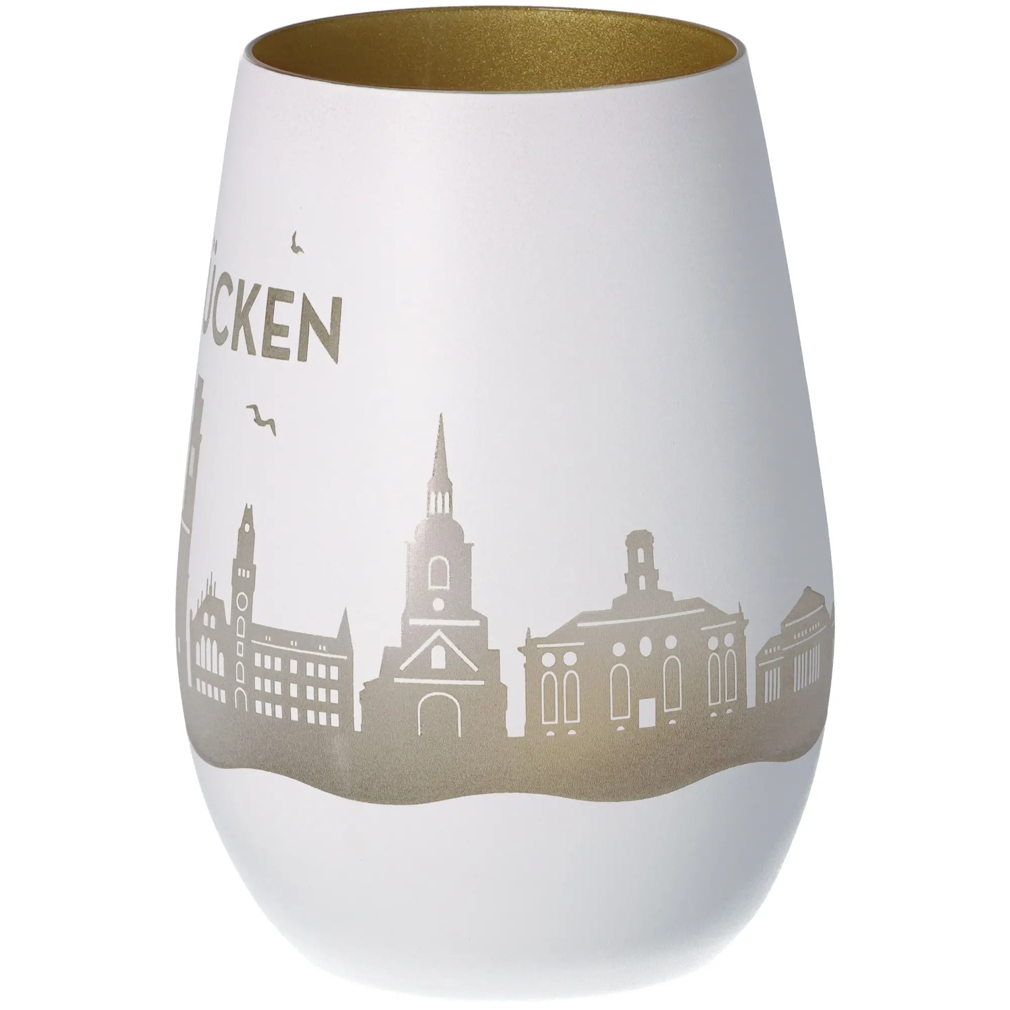 Windlicht Skyline Saarbrücken Weiß/Gold