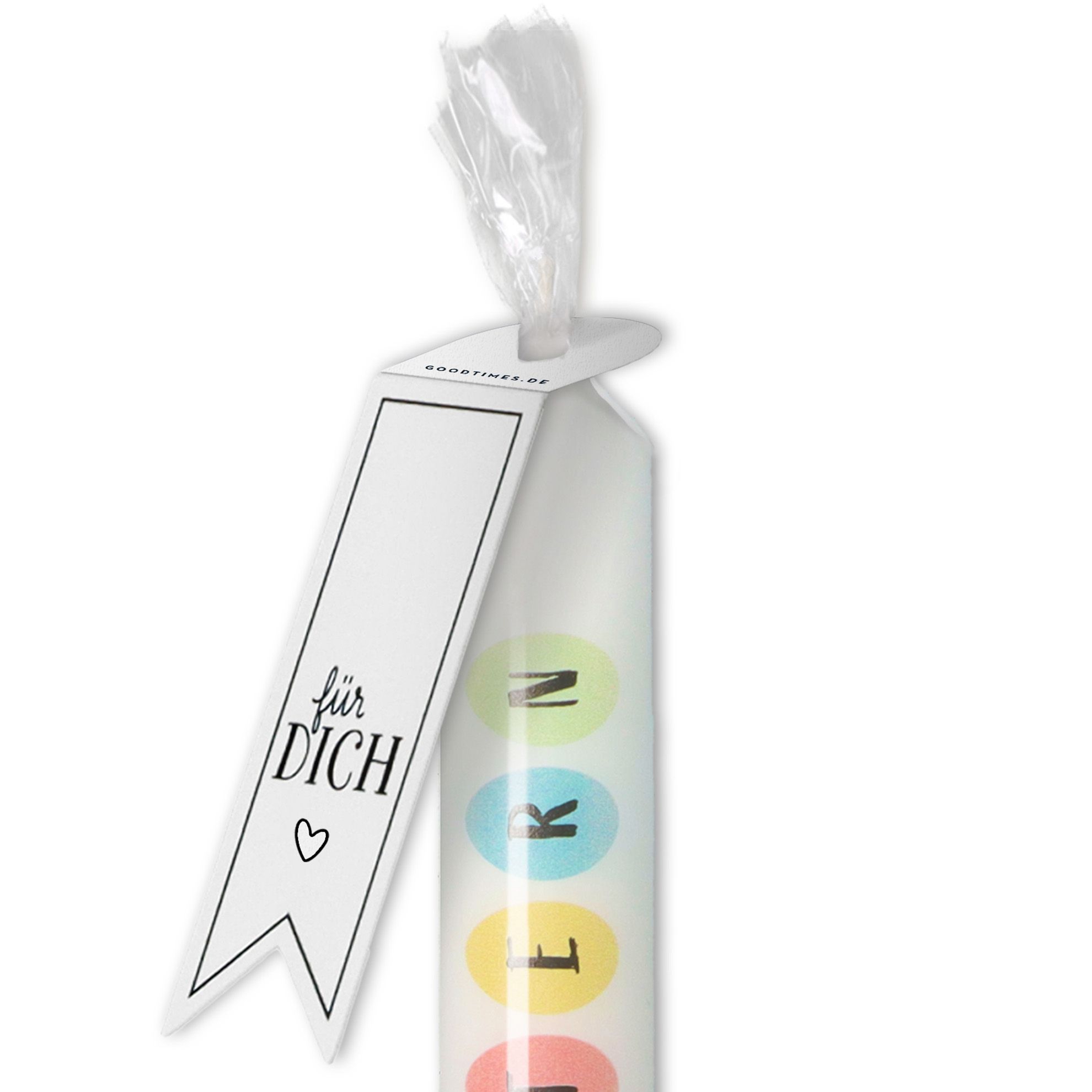 Stabkerze Weiß, Bunte Eier "Frohe Ostern" Stabkerze Weiß, Bunte Eier "Frohe Ostern"