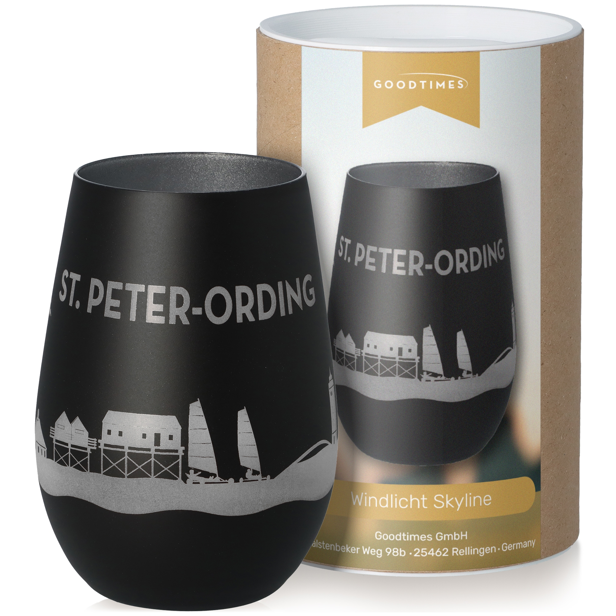 Windlicht Skyline St. Peter-Ording Schwarz/Silber Krug, Töpferei