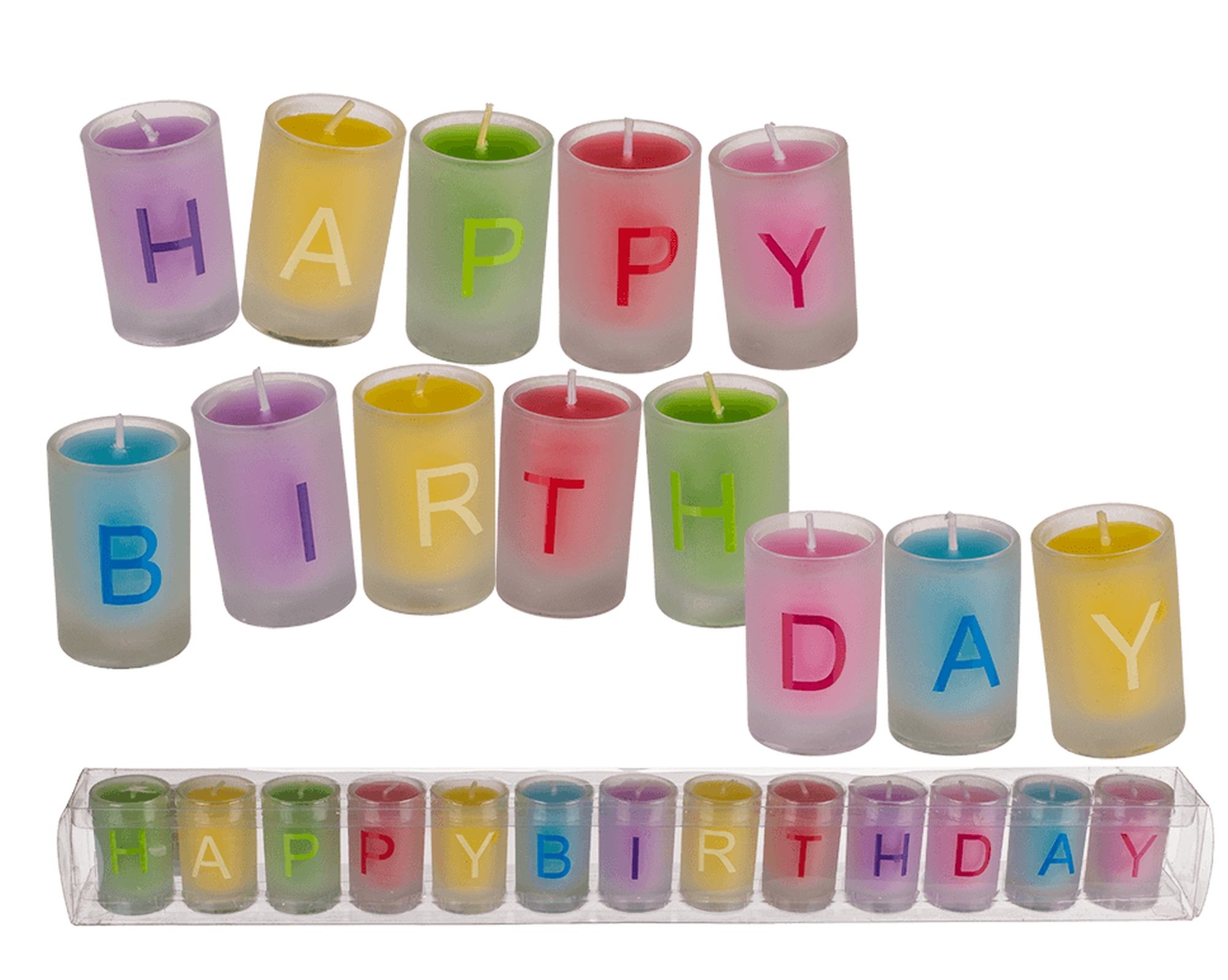 Geburtstagskerzen "Happy Birthday" im Glas Geburtstagskerzen "Happy Birthday" im Glas