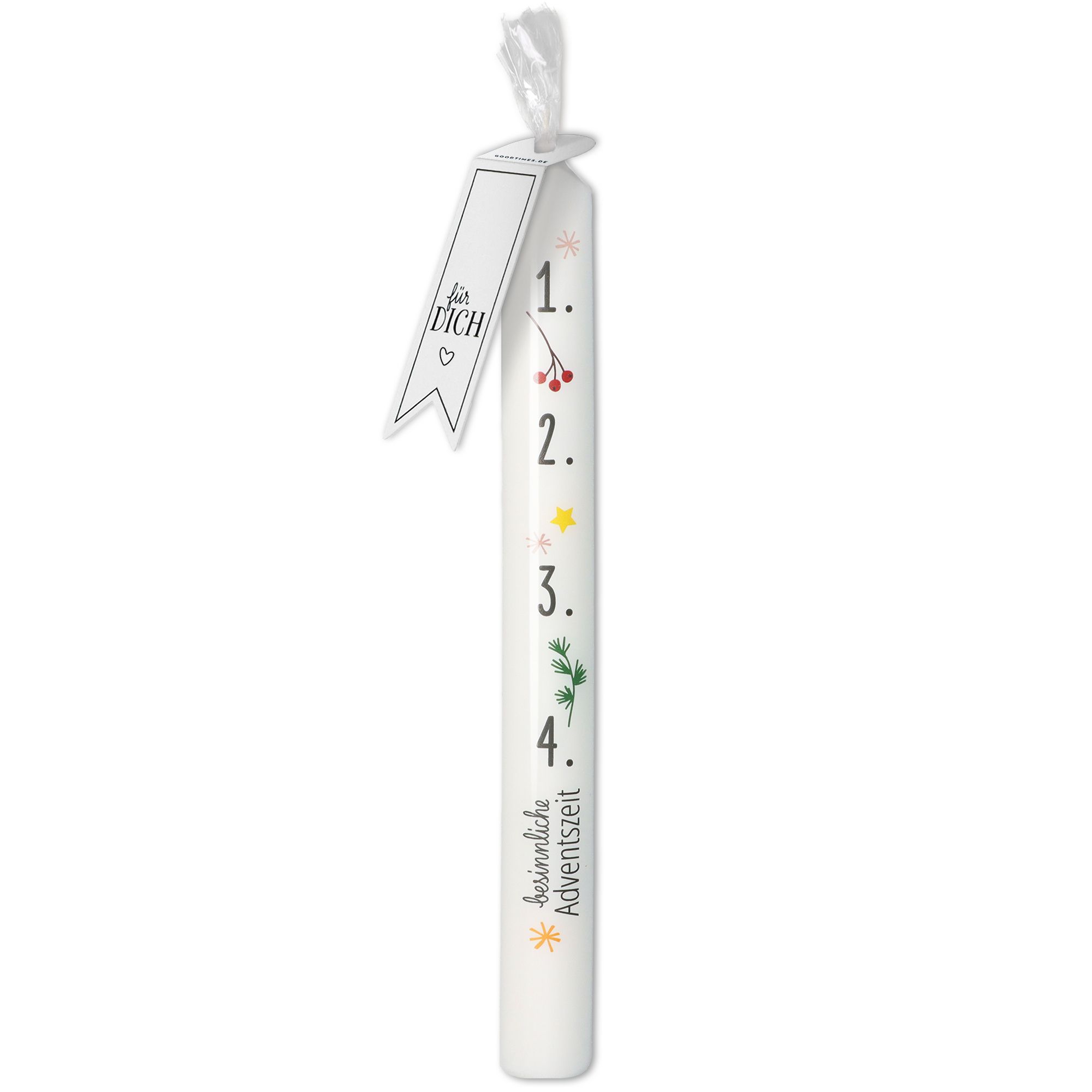 Stabkerze Weiß, Bunt "Adventszeit" Stabkerze Weiß, Bunt "Adventszeit"